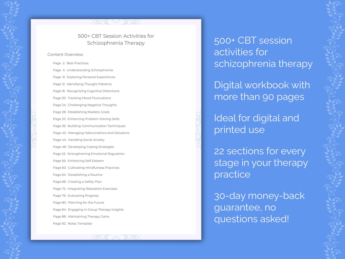 Schizophrenia Cognitive Behavioral Therapy (CBT) Therapist Worksheets