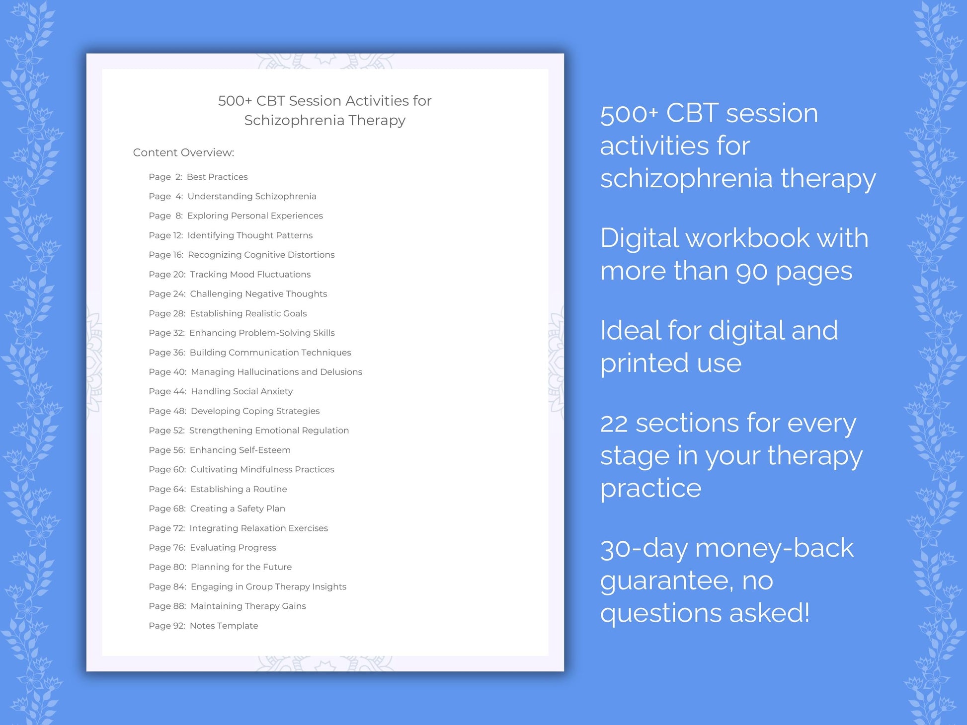 Schizophrenia Cognitive Behavioral Therapy (CBT) Therapist Worksheets