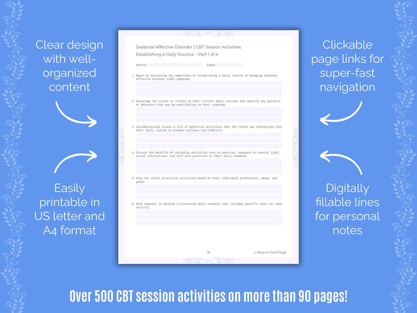 Seasonal Affective Disorder Cognitive Behavioral Therapy (CBT) Counseling Templates