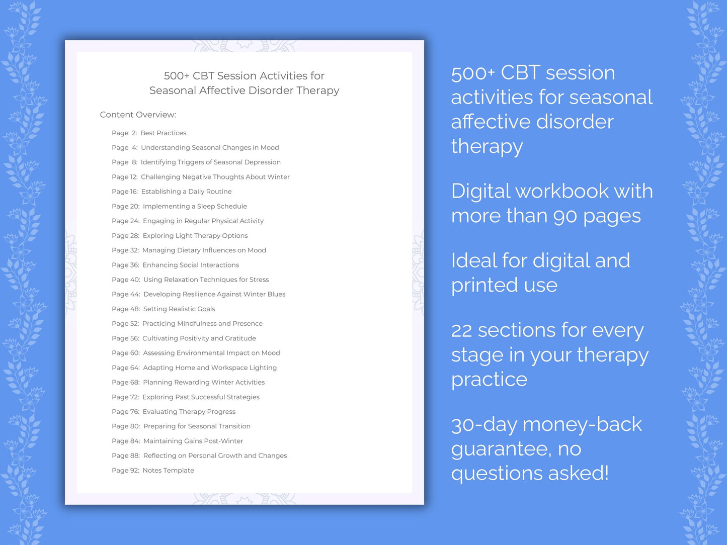 Seasonal Affective Disorder Cognitive Behavioral Therapy (CBT) Therapist Worksheets