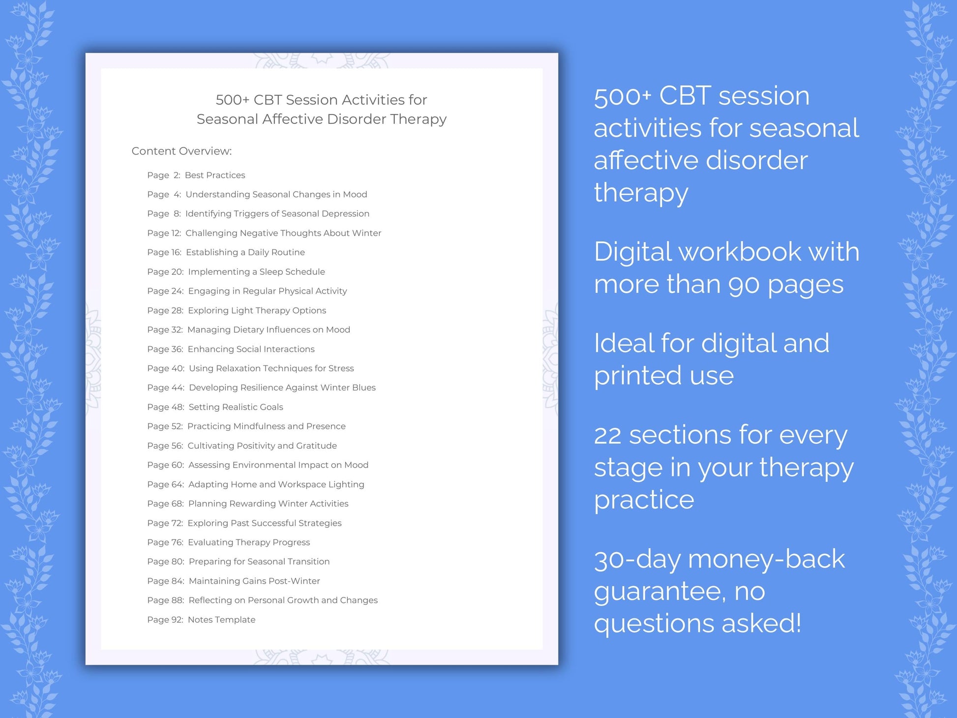 Seasonal Affective Disorder Cognitive Behavioral Therapy (CBT) Therapist Worksheets