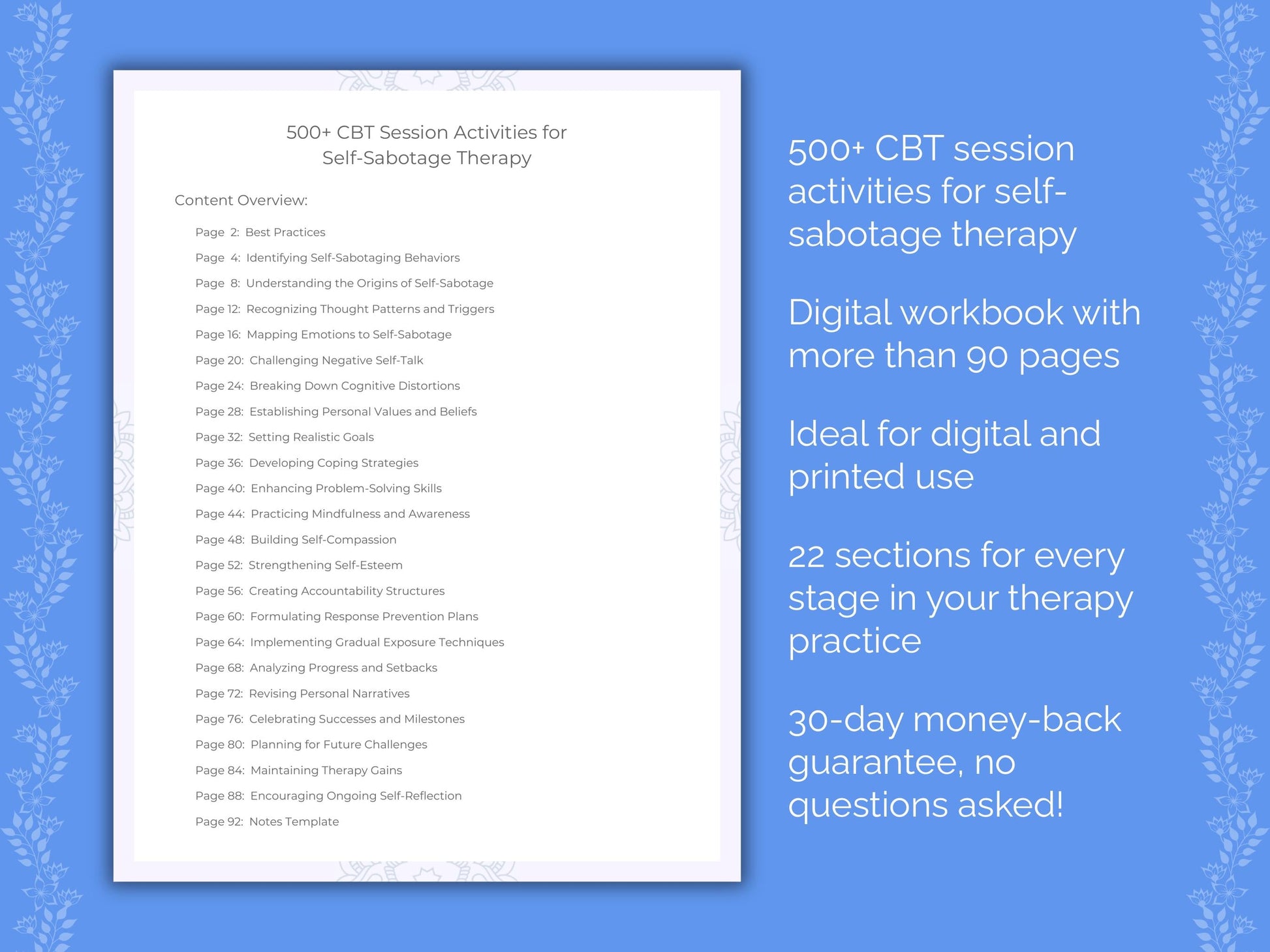 Self-Sabotage Cognitive Behavioral Therapy (CBT) Therapist Worksheets
