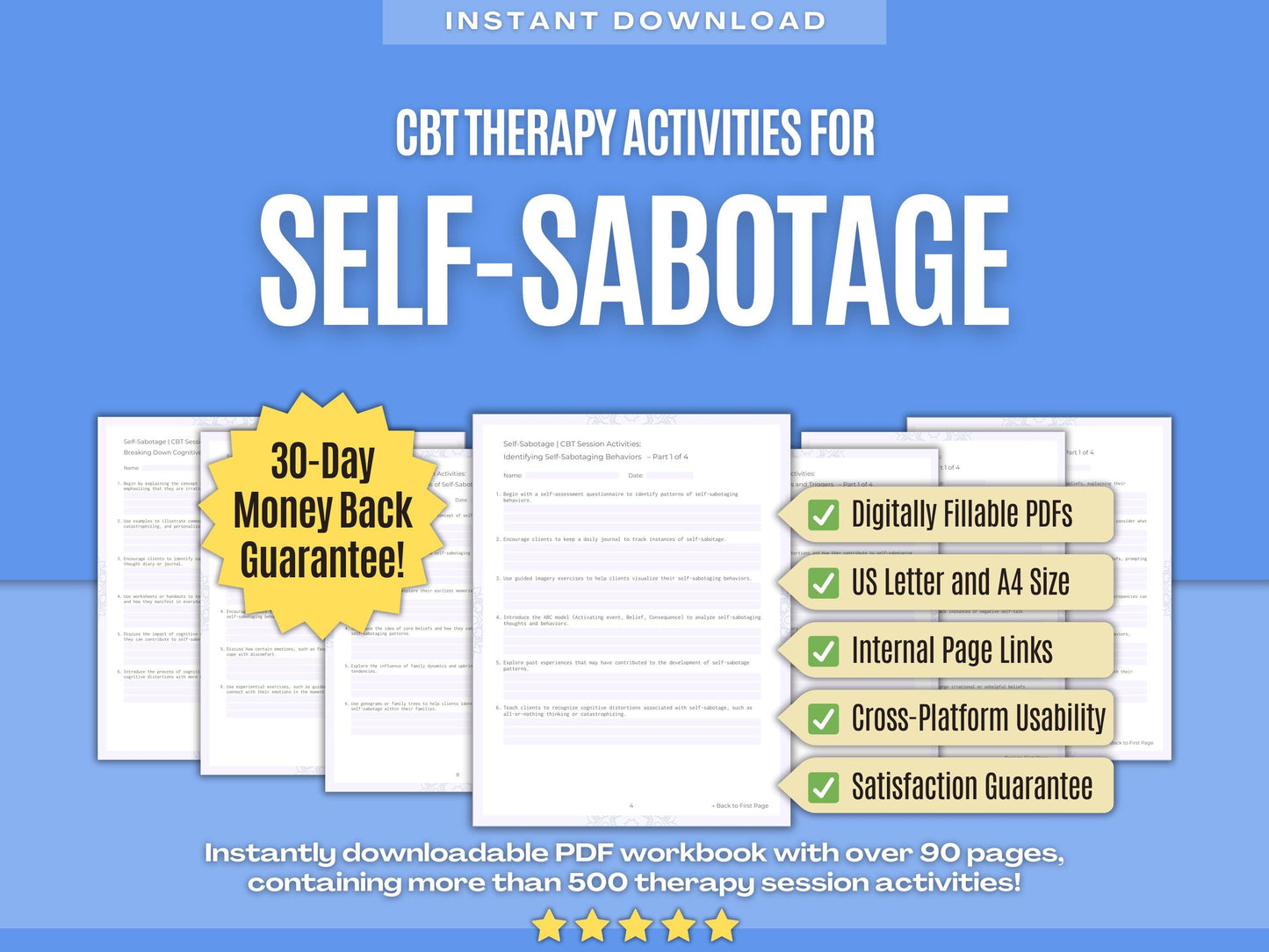 Self-Sabotage Cognitive Behavioral Therapy (CBT) Psychology Workbooks