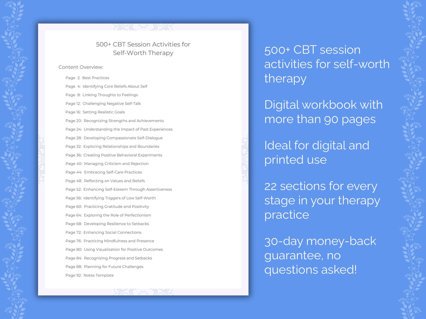 Self-Worth Cognitive Behavioral Therapy (CBT) Therapist Worksheets