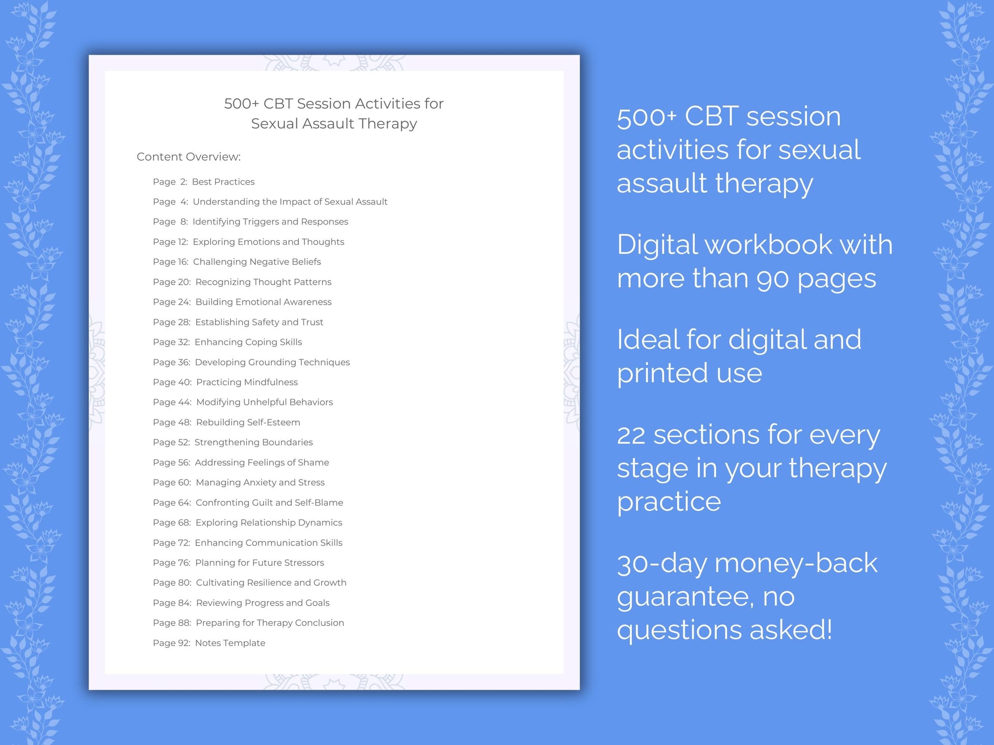 Sexual Assault Cognitive Behavioral Therapy (CBT) Therapist Worksheets