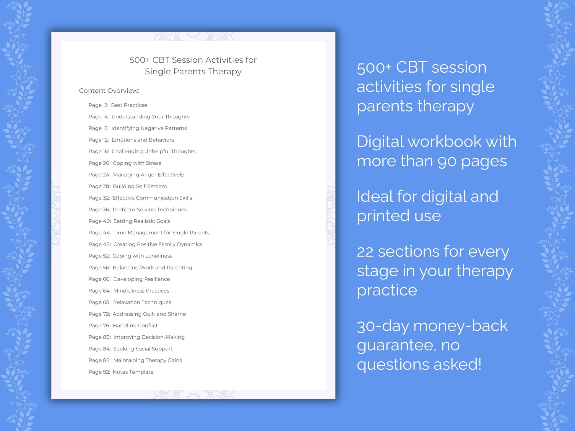 Single Parents Cognitive Behavioral Therapy (CBT) Therapist Worksheets