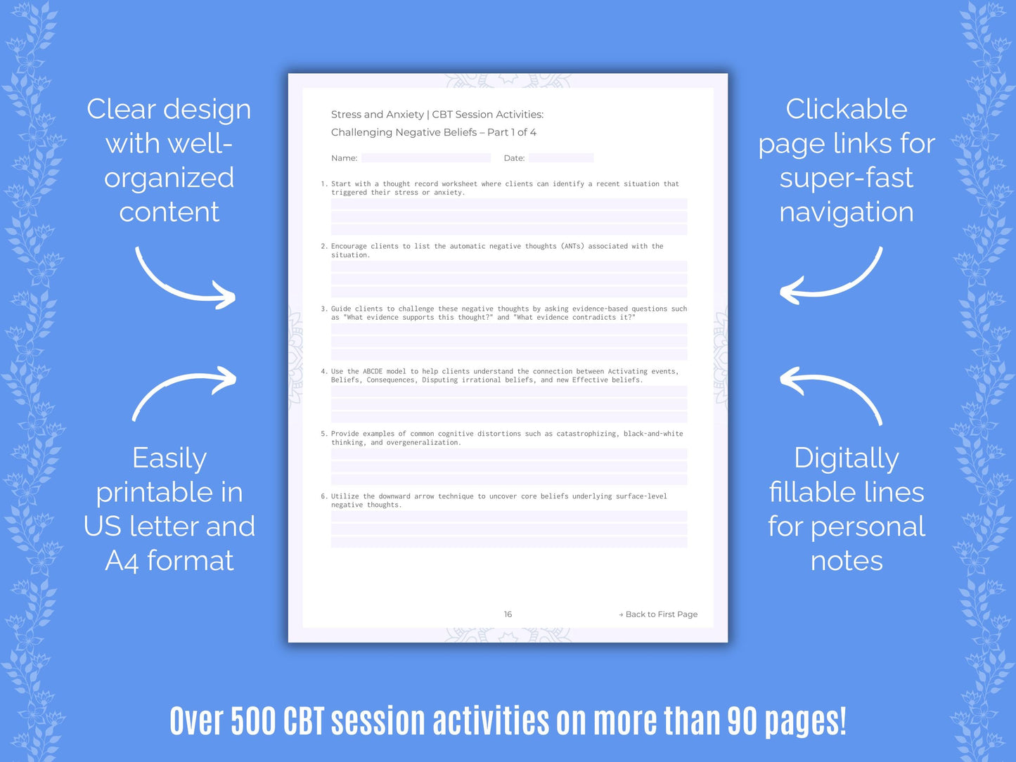 Stress and Anxiety Cognitive Behavioral Therapy (CBT) Counseling Templates