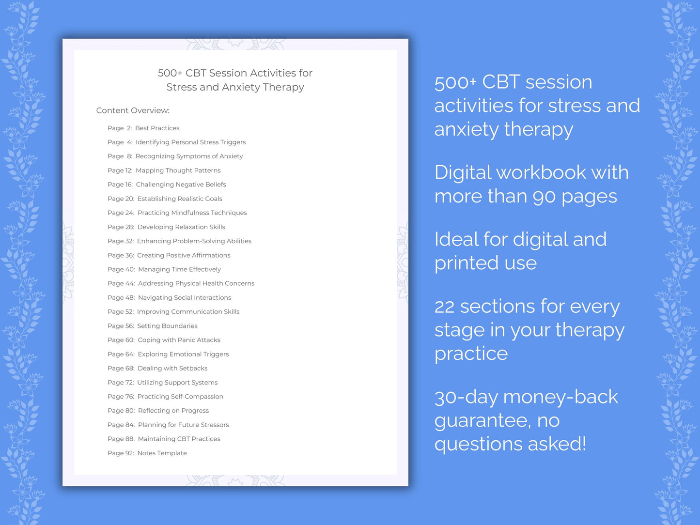 Stress and Anxiety Cognitive Behavioral Therapy (CBT) Therapist Worksheets