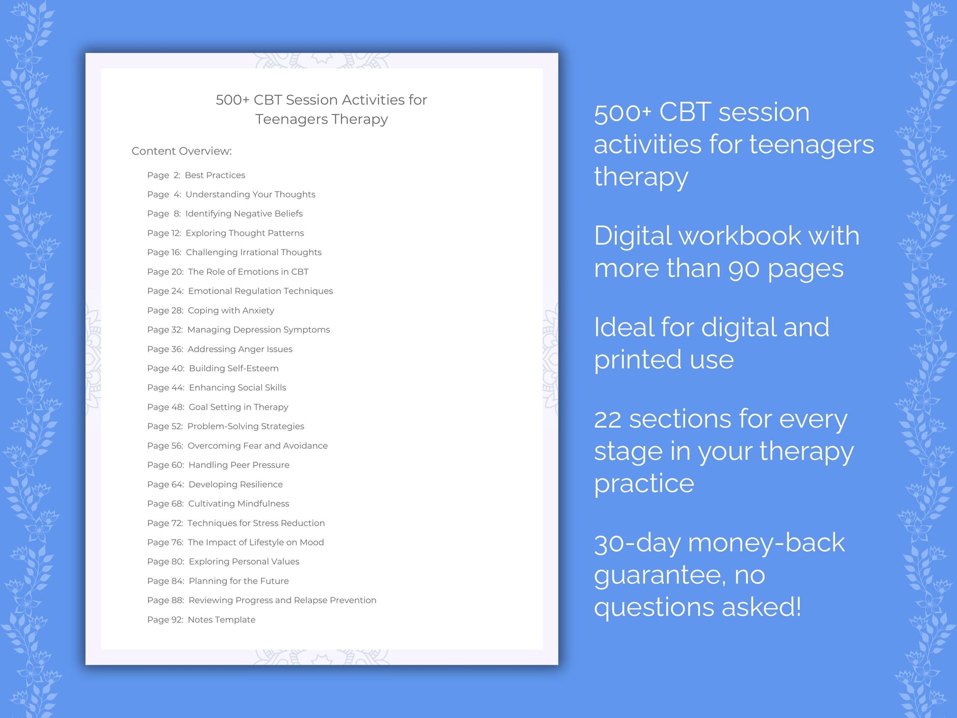 Teenagers Cognitive Behavioral Therapy (CBT) Therapist Worksheets
