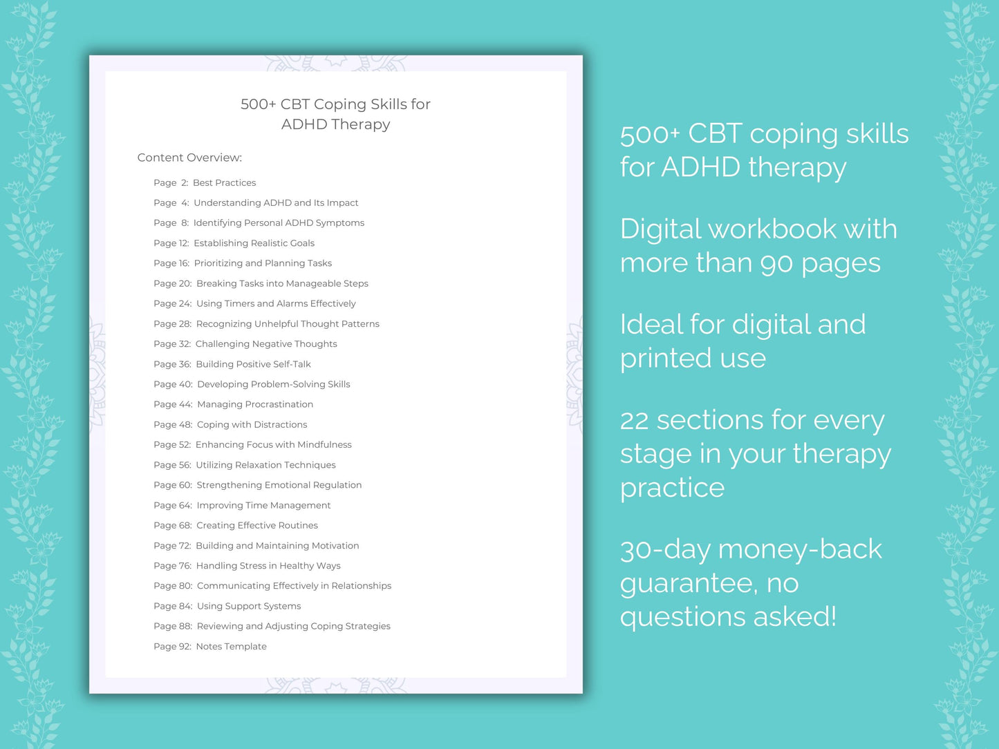 ADHD Cognitive Behavioral Therapy (CBT) Therapist Worksheets