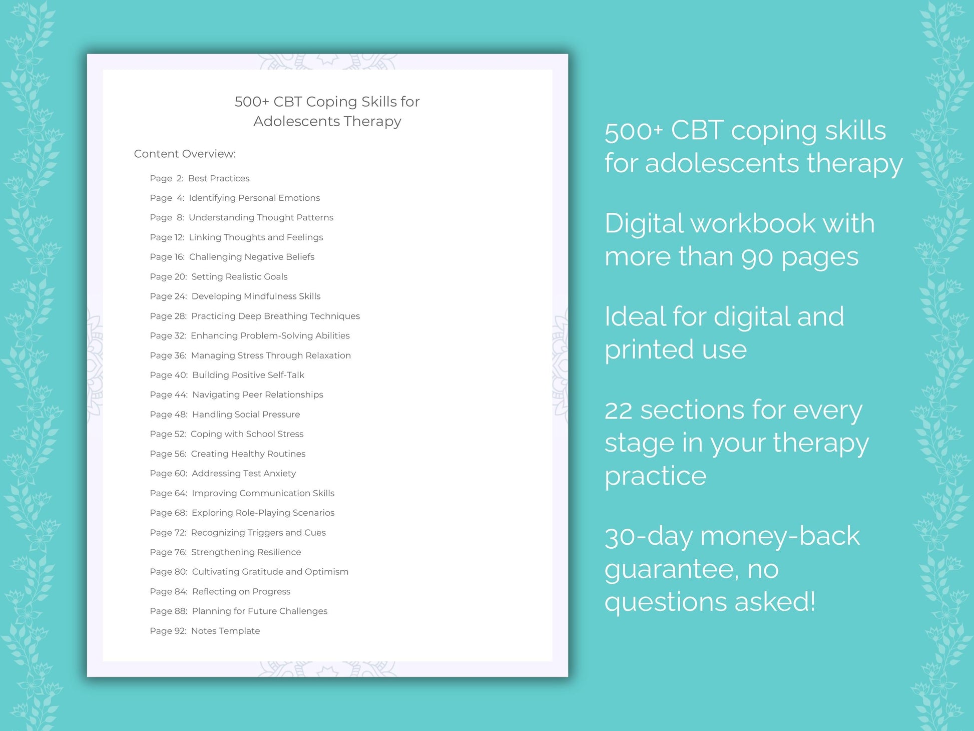 Adolescents Cognitive Behavioral Therapy (CBT) Therapist Worksheets