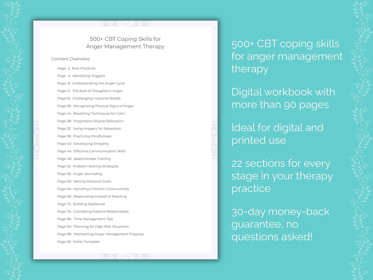 Anger Management Cognitive Behavioral Therapy (CBT) Therapist Worksheets