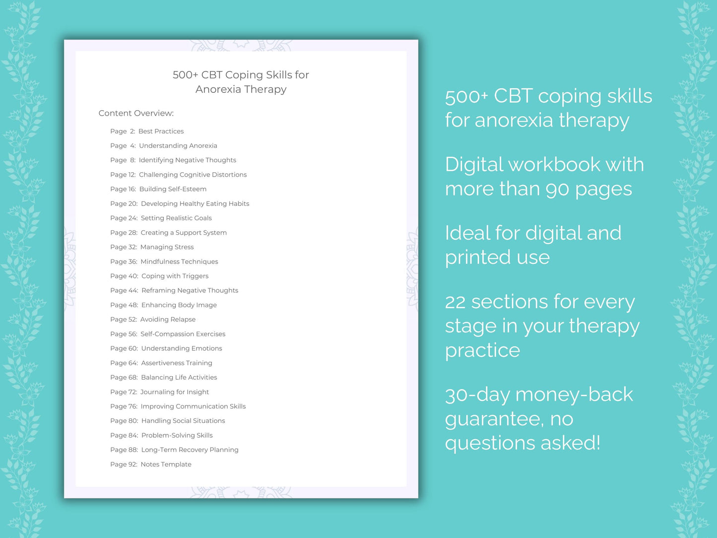 Anorexia Cognitive Behavioral Therapy (CBT) Therapist Worksheets