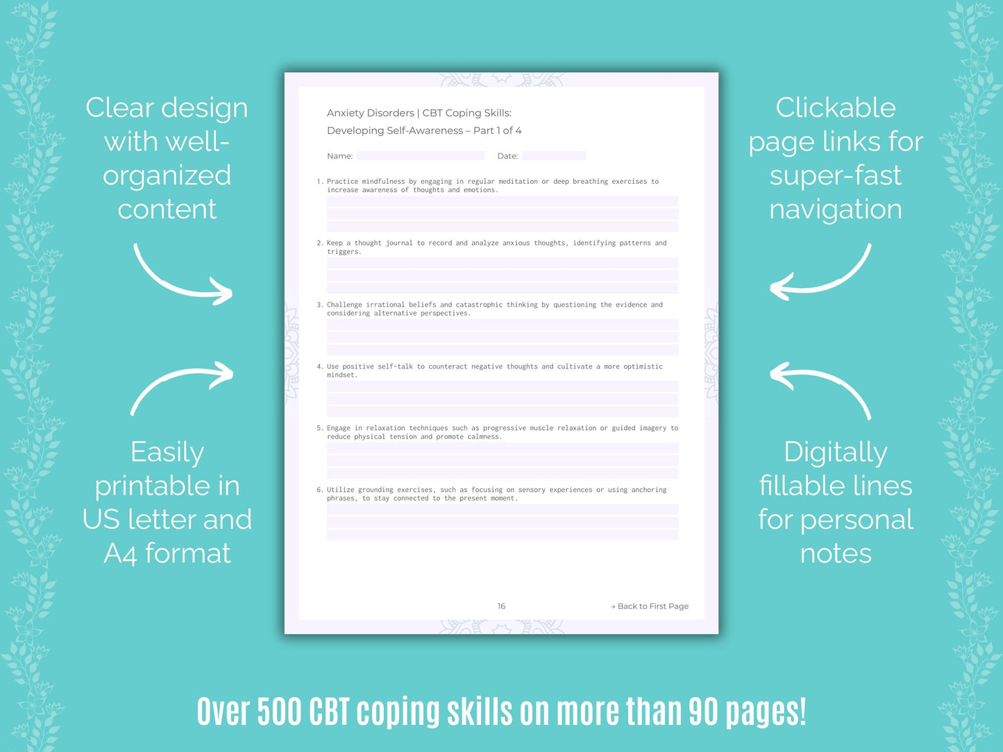 Anxiety Disorders Cognitive Behavioral Therapy (CBT) Counseling Templates