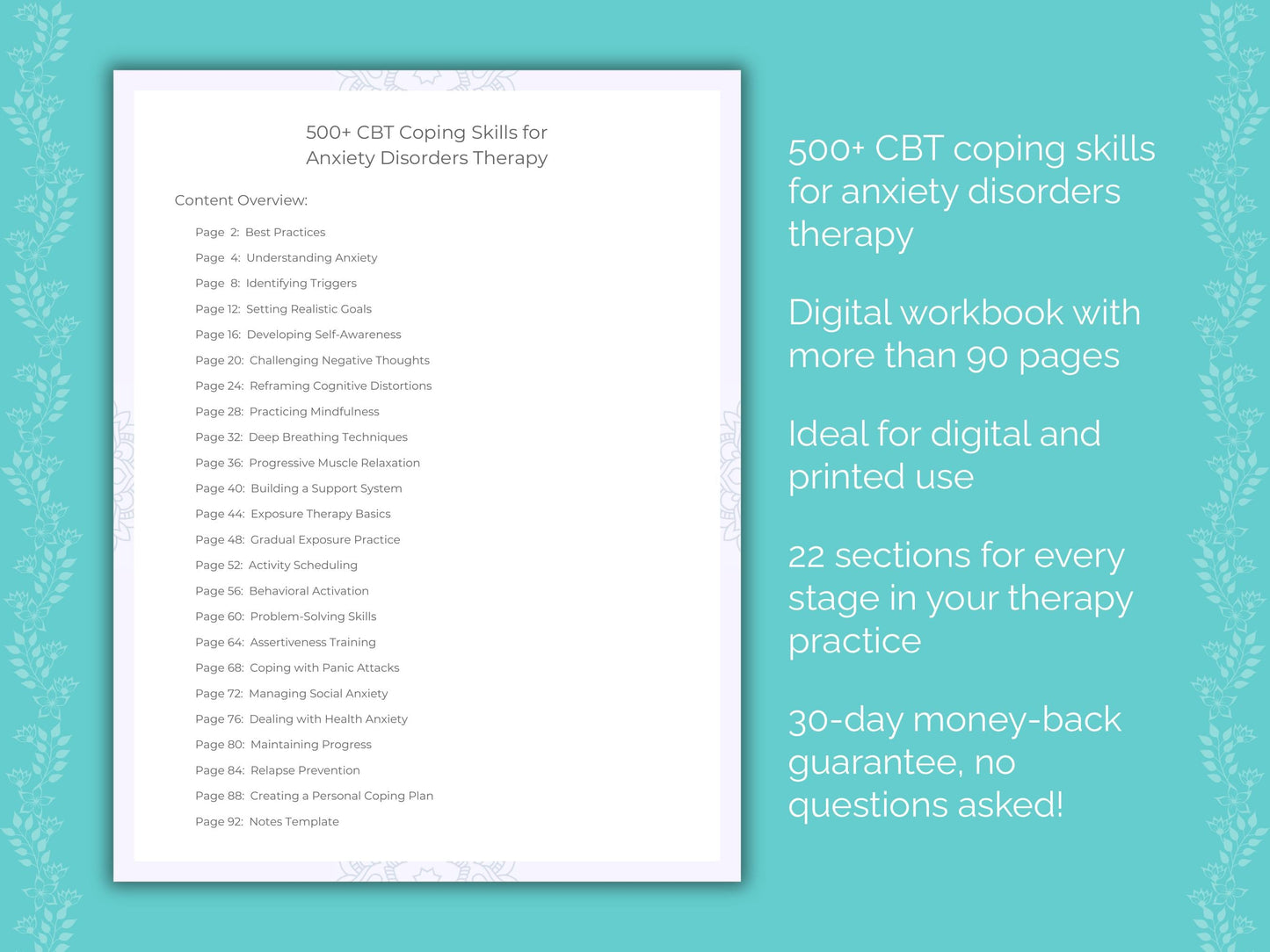 Anxiety Disorders Cognitive Behavioral Therapy (CBT) Therapist Worksheets