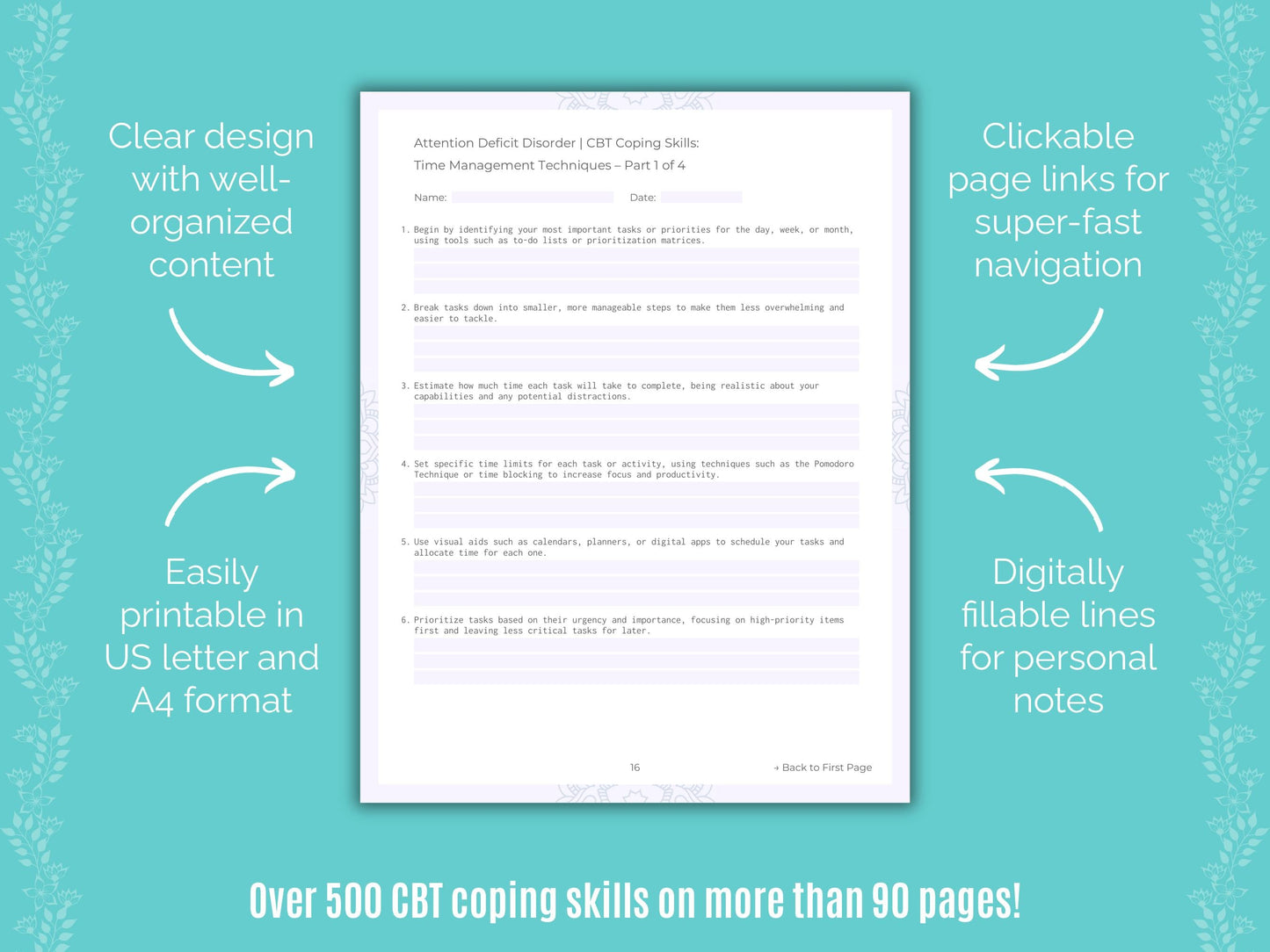 Attention Deficit Disorder (ADD) Cognitive Behavioral Therapy (CBT) Counseling Templates