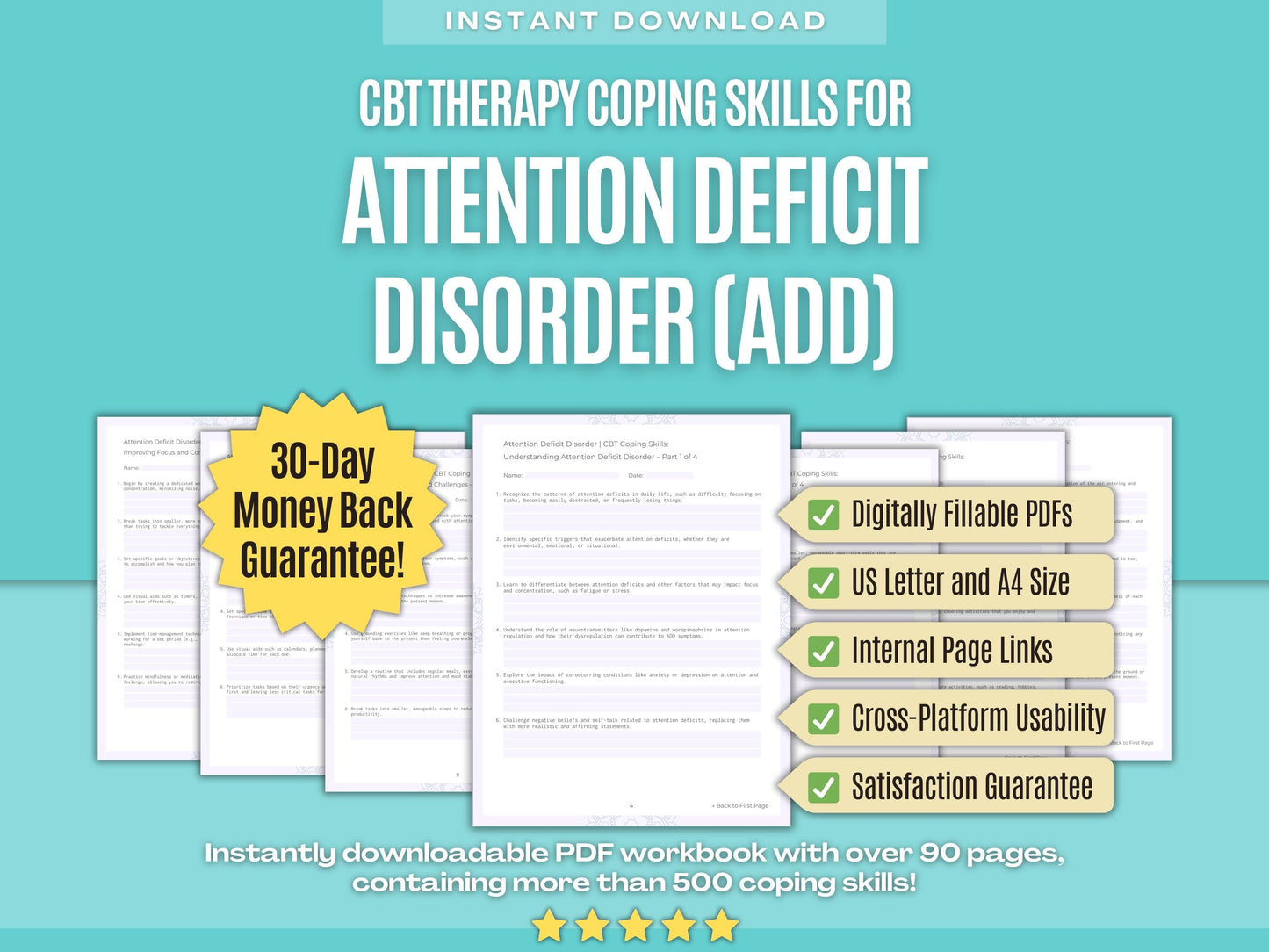 Attention Deficit Disorder (ADD) Cognitive Behavioral Therapy (CBT) Psychology Workbooks