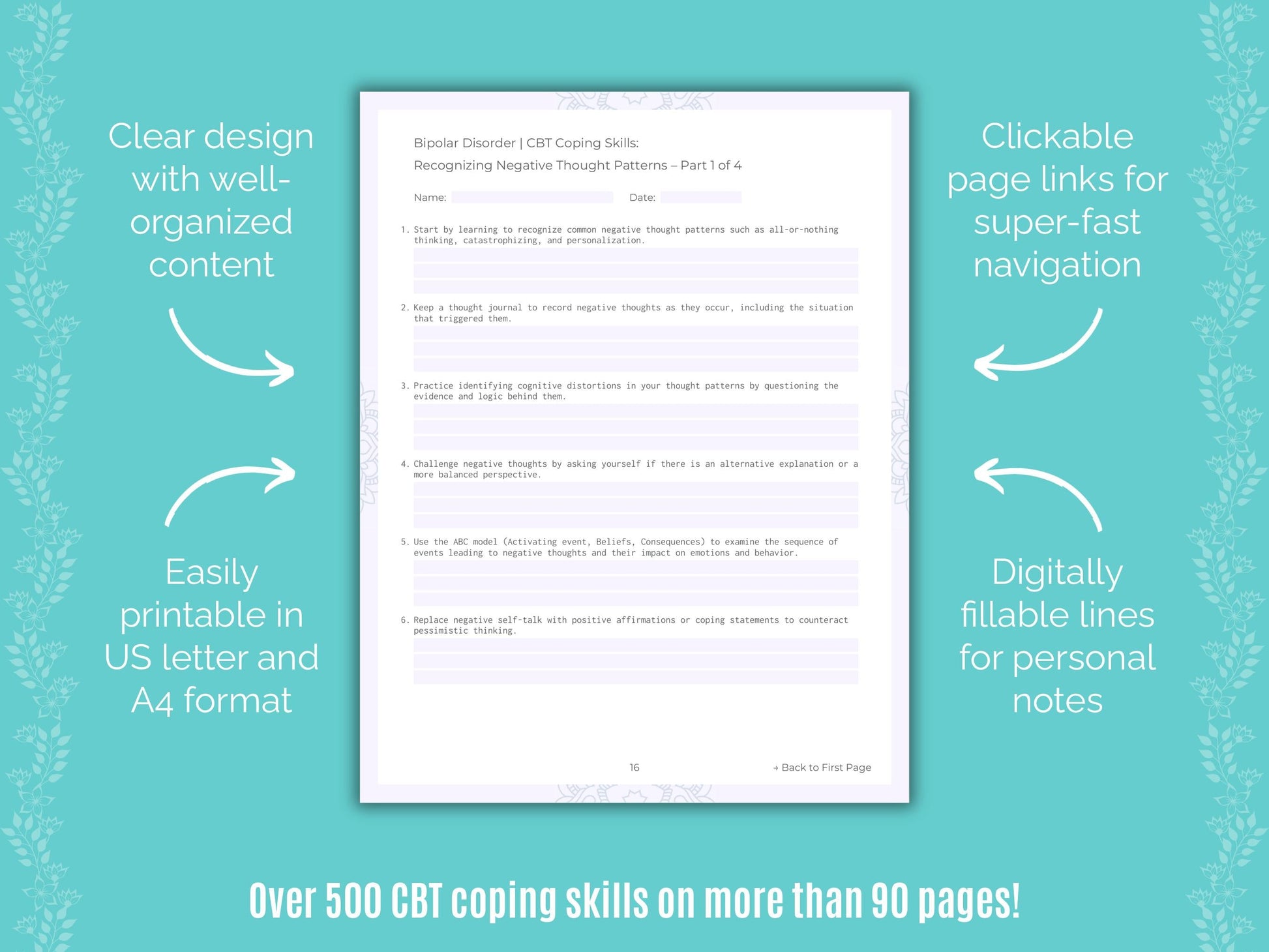 Bipolar Disorder Cognitive Behavioral Therapy (CBT) Counseling Templates