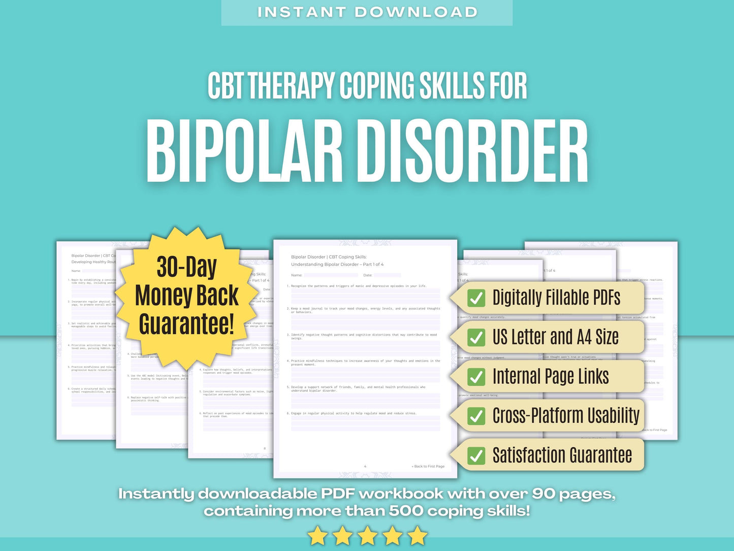 Bipolar Disorder Cognitive Behavioral Therapy (CBT) Psychology Workbooks