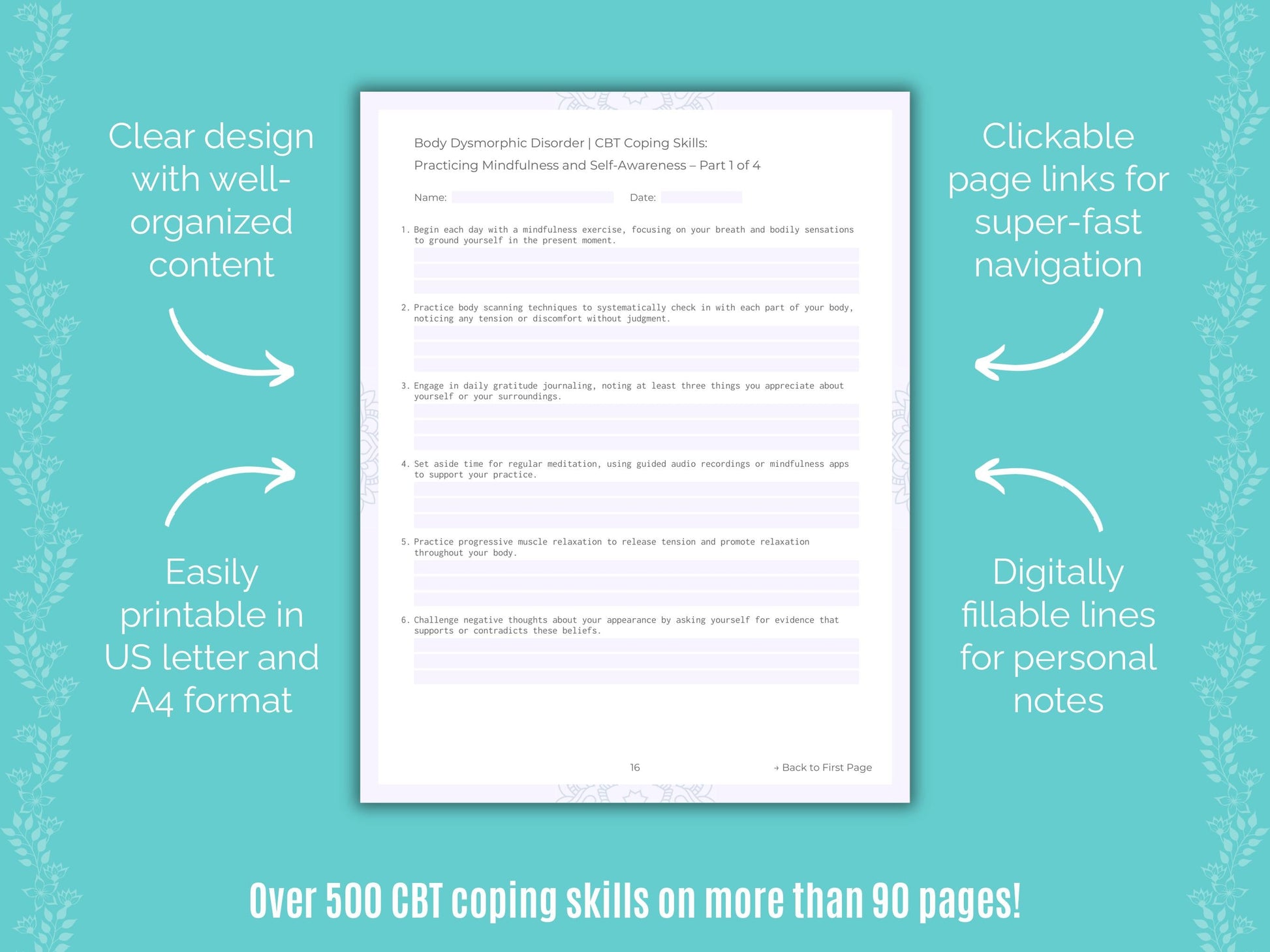 Body Dysmorphic Disorder (BDD) Cognitive Behavioral Therapy (CBT) Counseling Templates