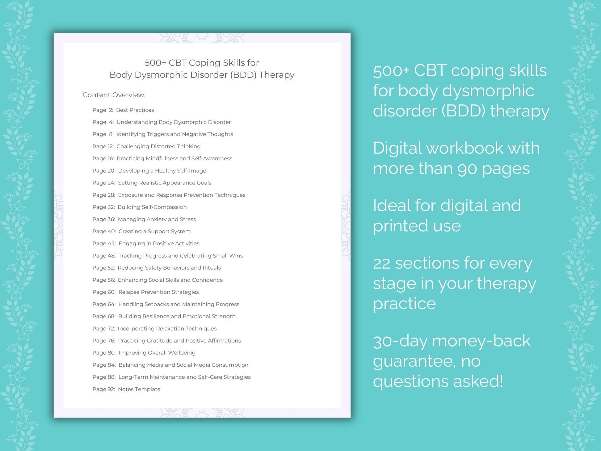 Body Dysmorphic Disorder (BDD) Cognitive Behavioral Therapy (CBT) Therapist Worksheets