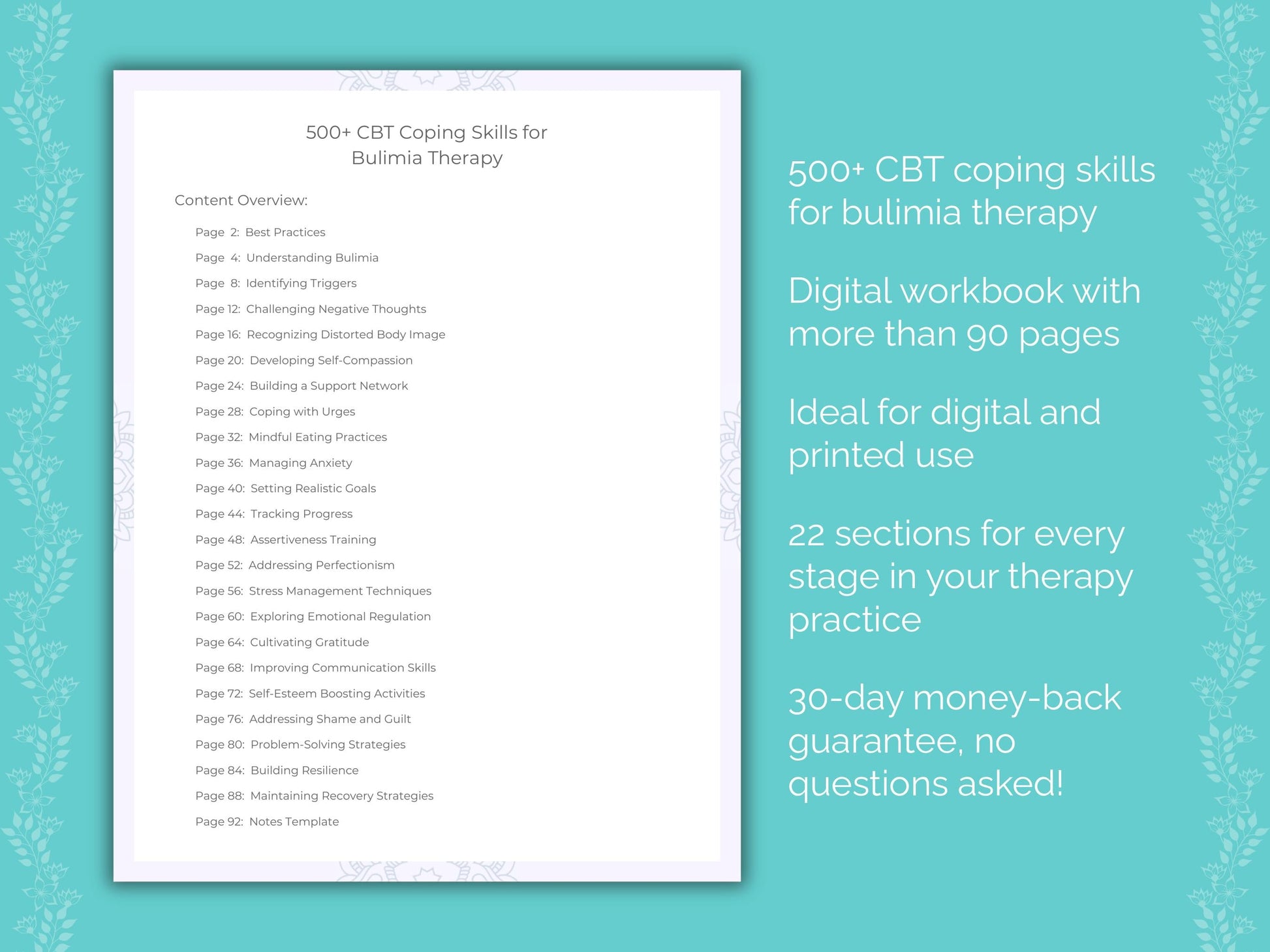 Bulimia Cognitive Behavioral Therapy (CBT) Therapist Worksheets