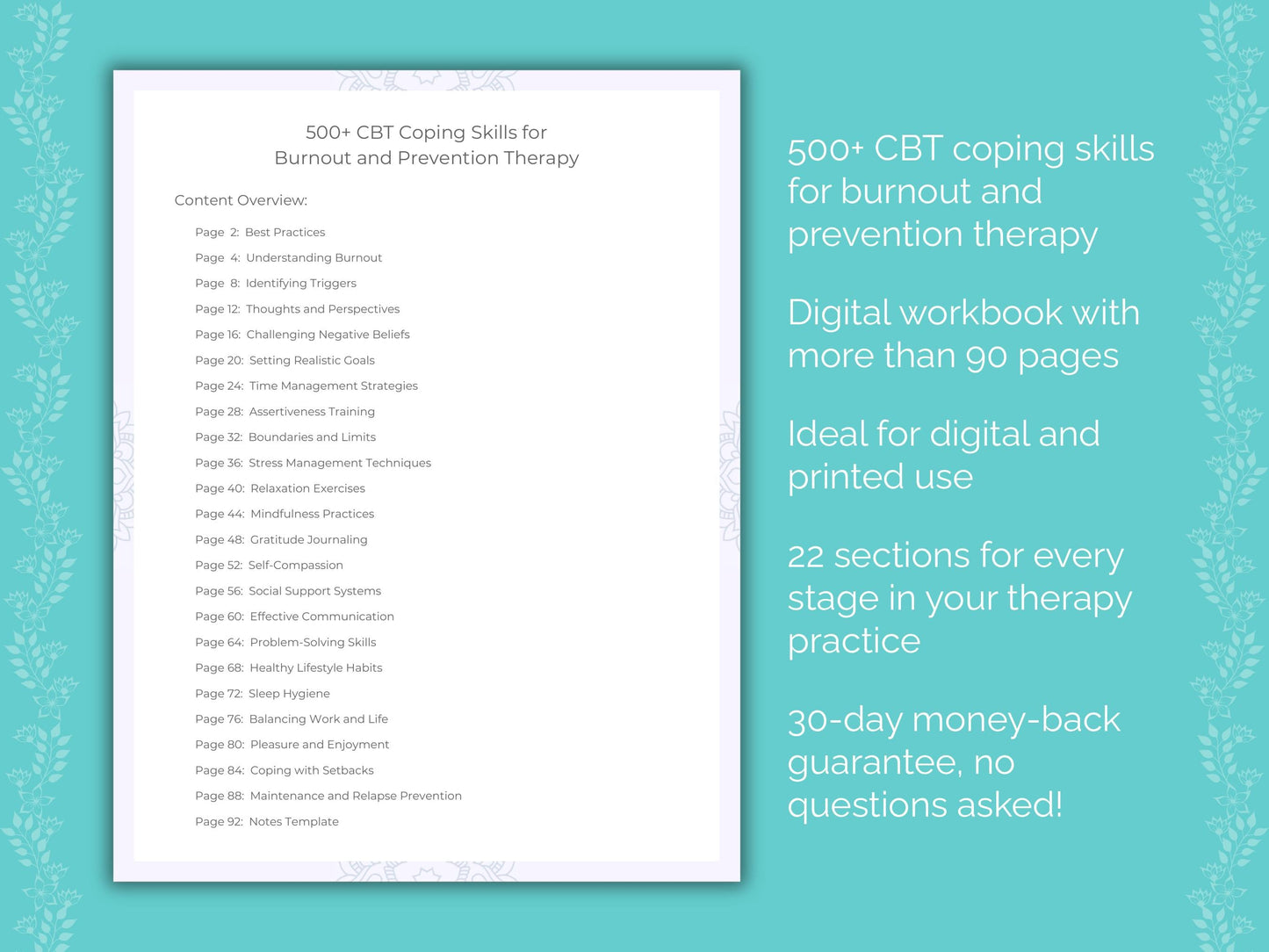 Burnout and Prevention Cognitive Behavioral Therapy (CBT) Therapist Worksheets