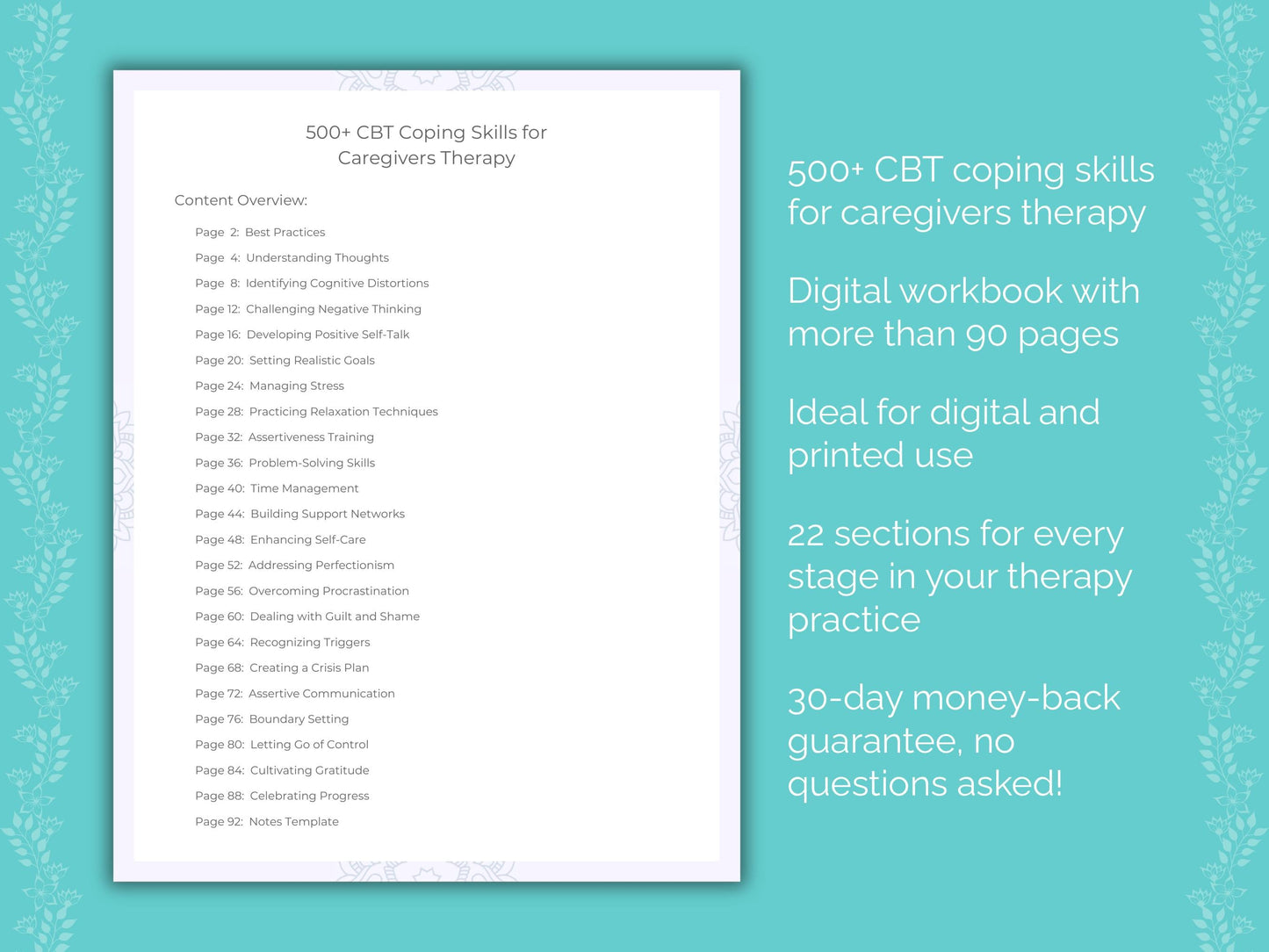 Caregivers Cognitive Behavioral Therapy (CBT) Therapist Worksheets