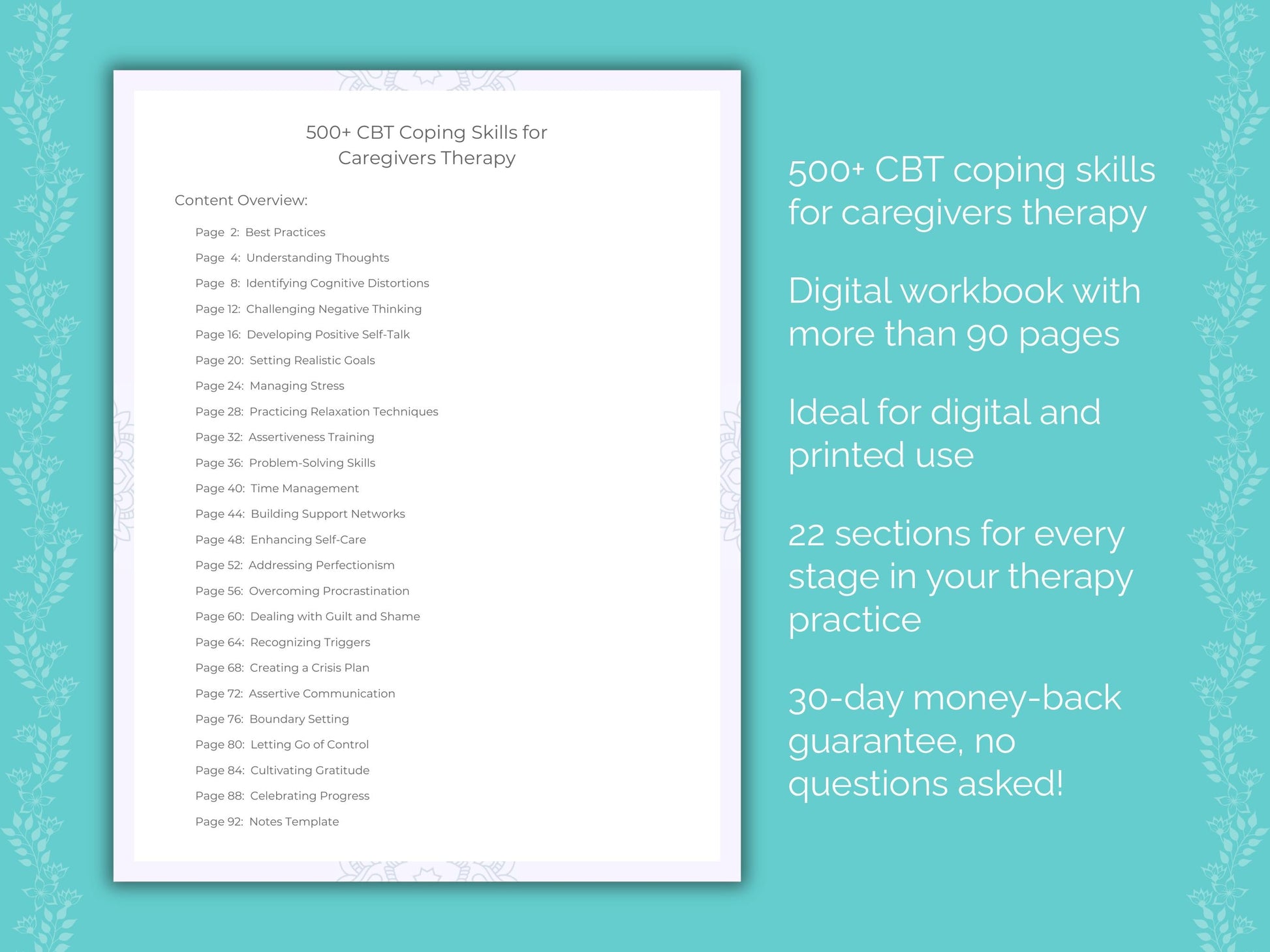 Caregivers Cognitive Behavioral Therapy (CBT) Therapist Worksheets