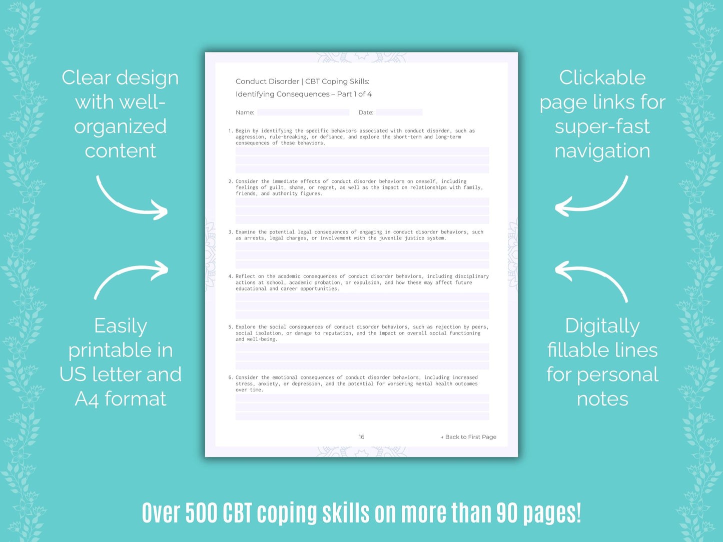 Conduct Disorder Cognitive Behavioral Therapy (CBT) Counseling Templates