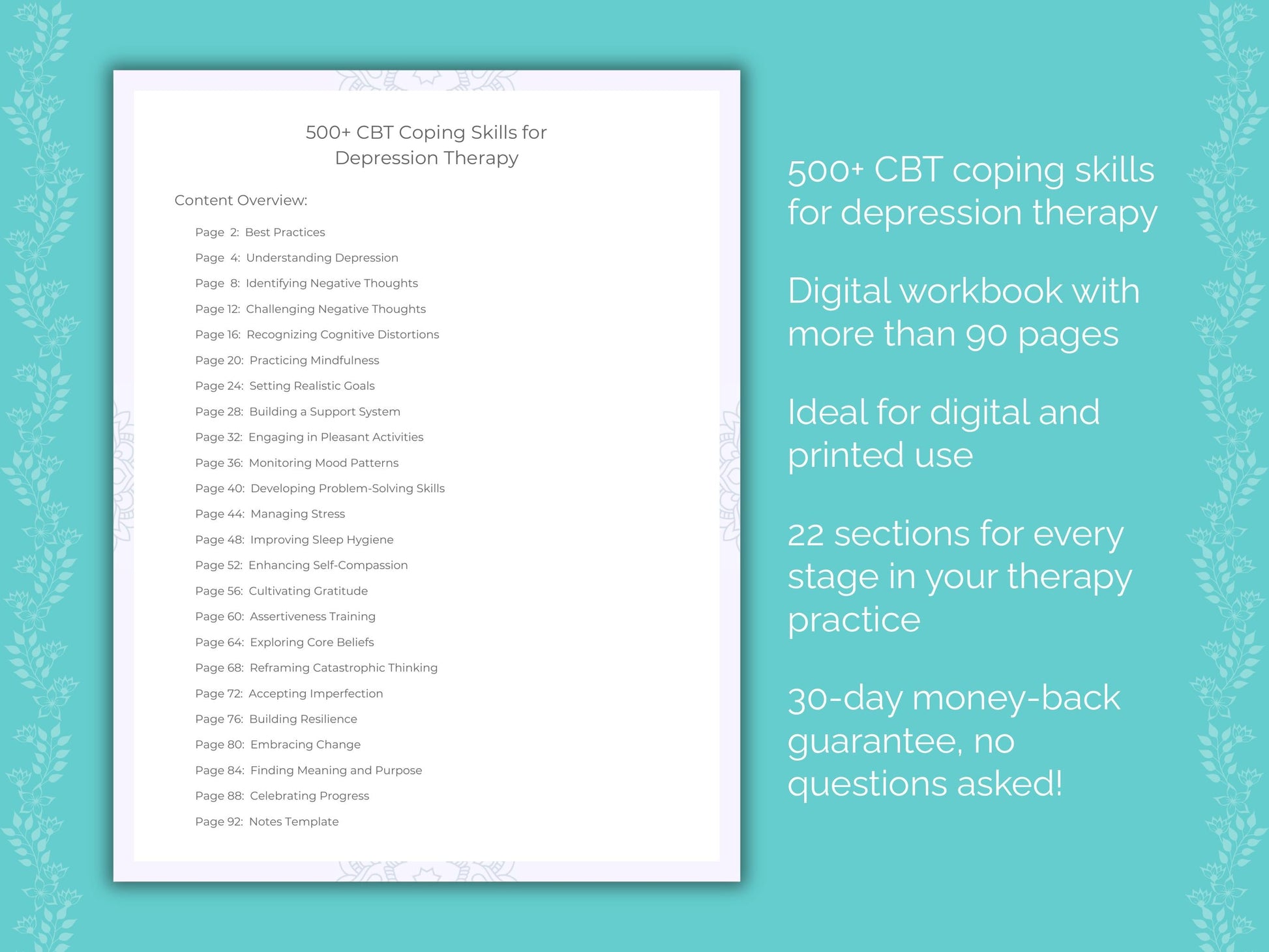 Depression Cognitive Behavioral Therapy (CBT) Therapist Worksheets