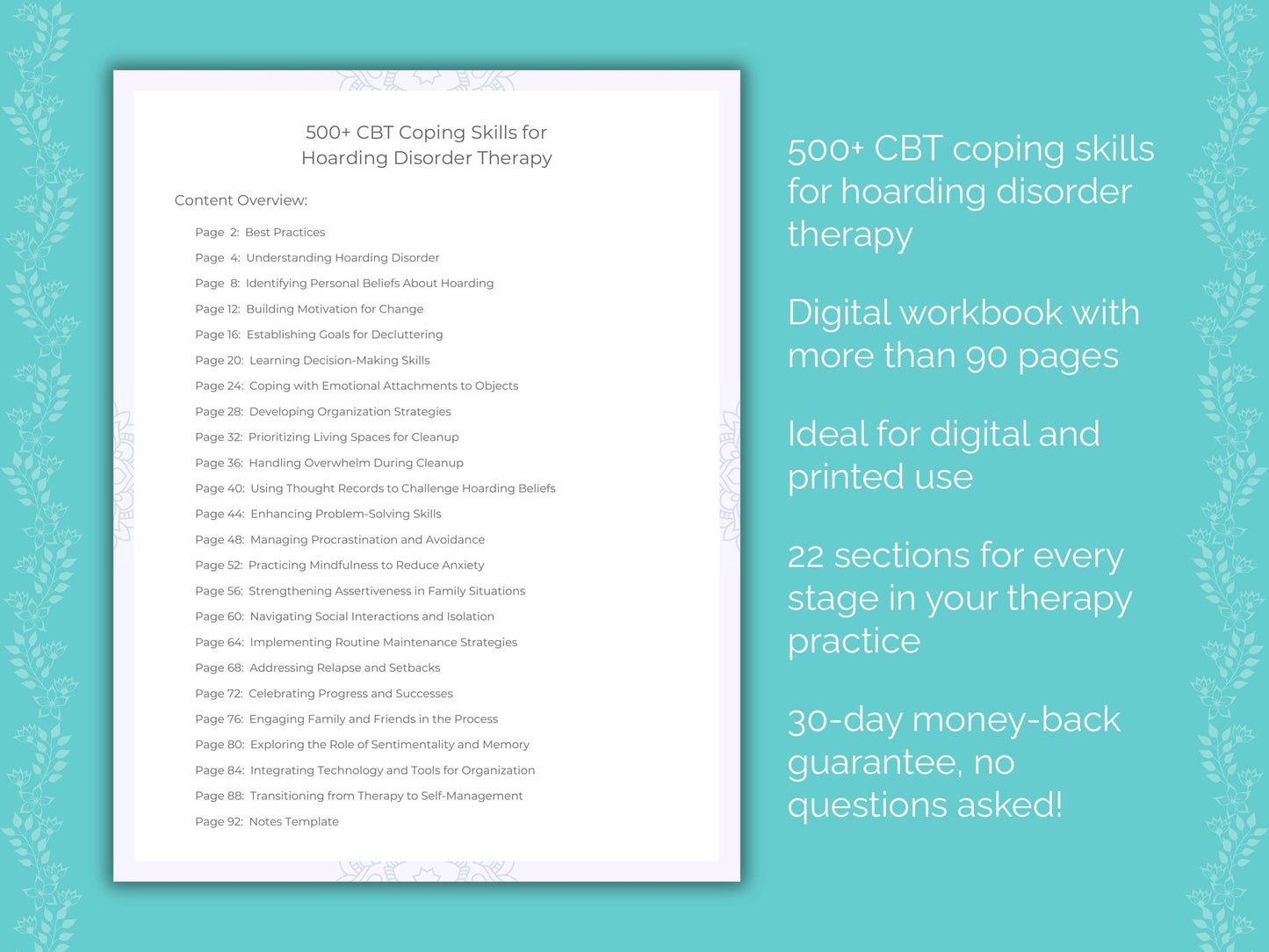 Hoarding Disorder Cognitive Behavioral Therapy (CBT) Therapist Worksheets