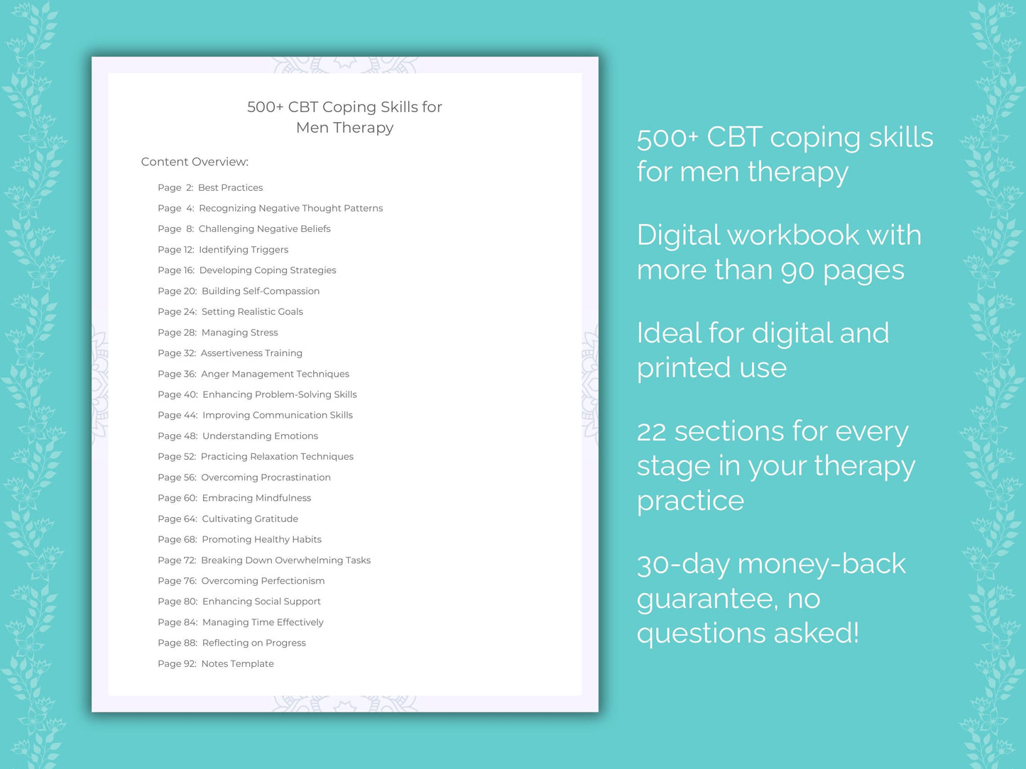 Men Cognitive Behavioral Therapy (CBT) Therapist Worksheets