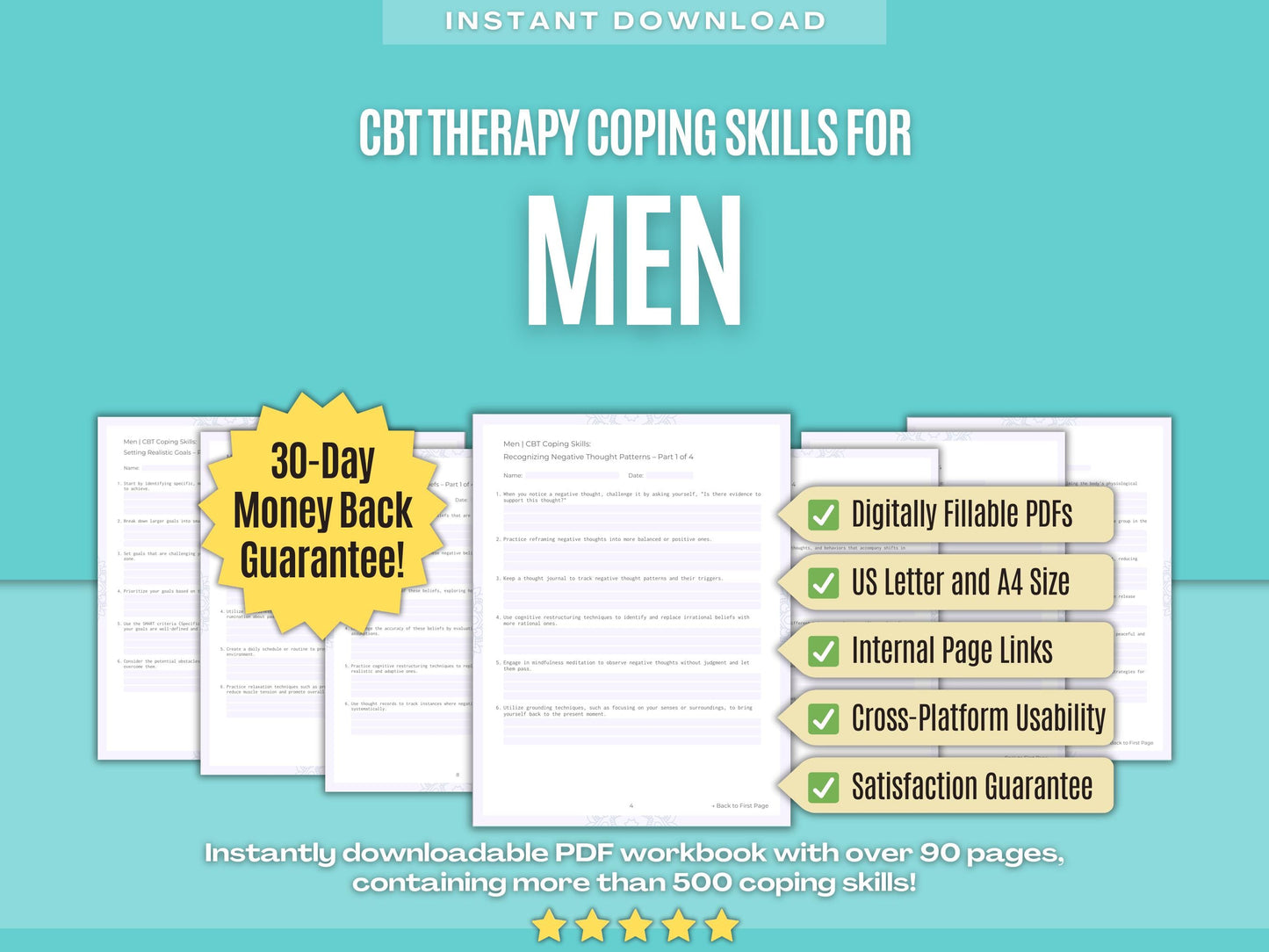 Men Cognitive Behavioral Therapy (CBT) Psychology Workbooks