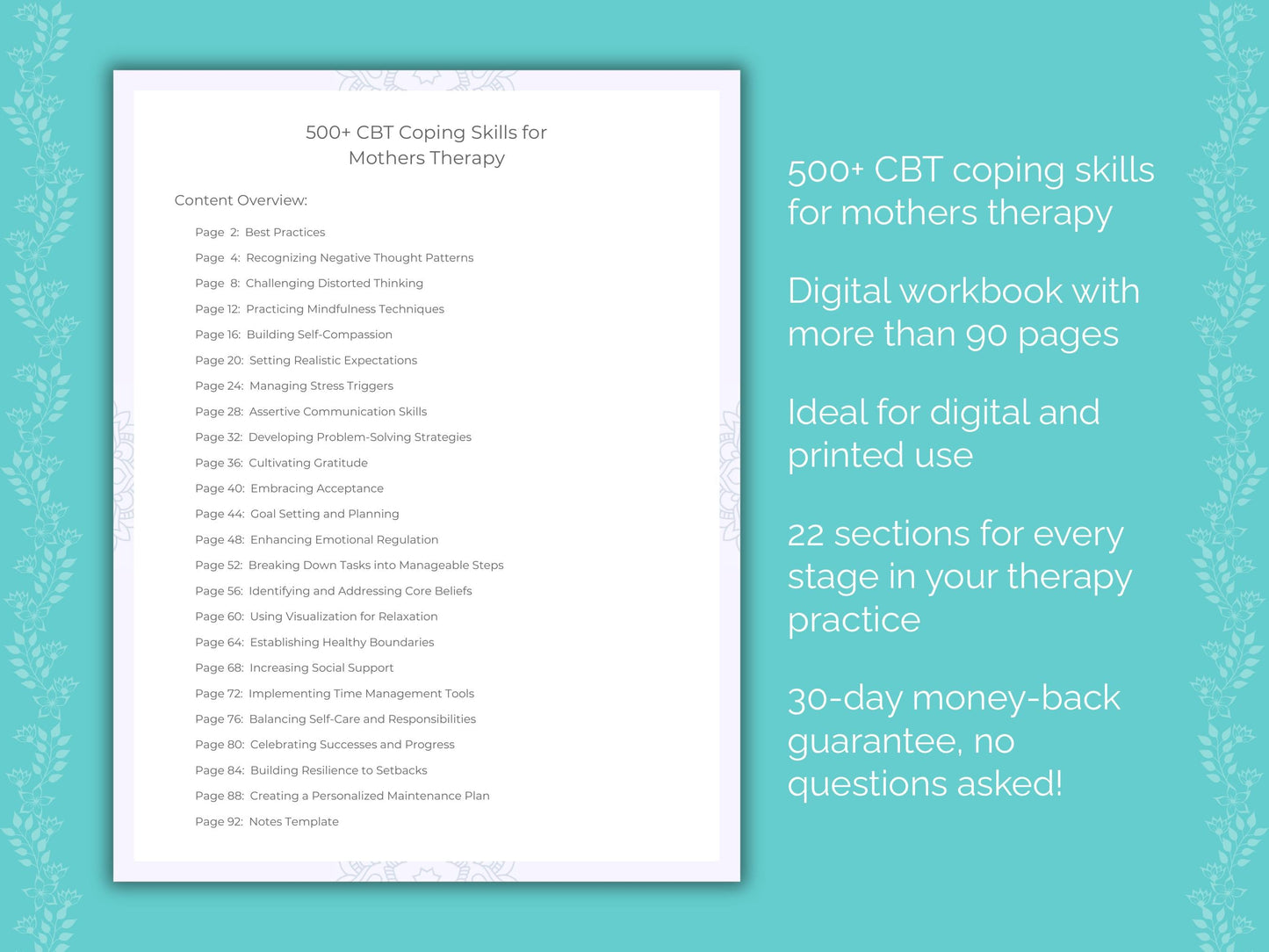 Mothers Cognitive Behavioral Therapy (CBT) Therapist Worksheets