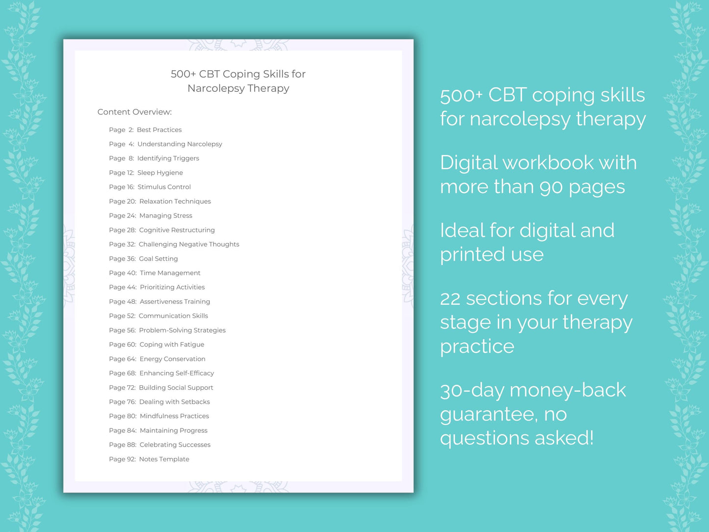 Narcolepsy Cognitive Behavioral Therapy (CBT) Therapist Worksheets
