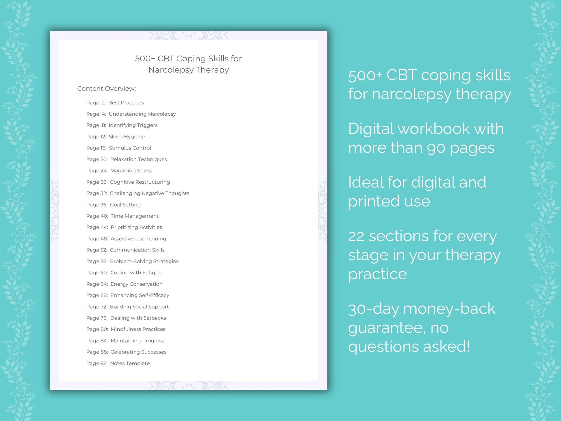 Narcolepsy Cognitive Behavioral Therapy (CBT) Therapist Worksheets