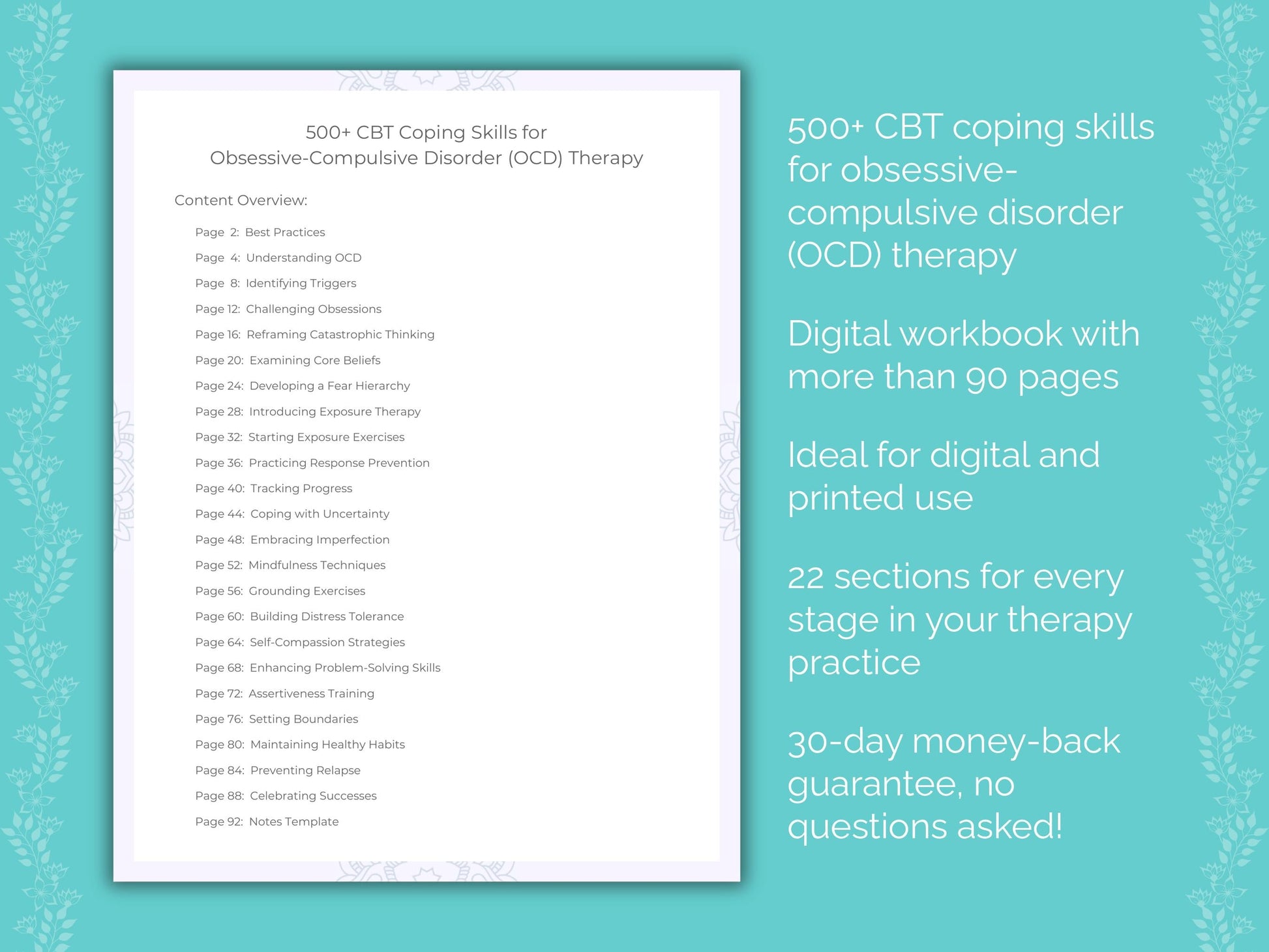 Obsessive-Compulsive Disorder (OCD) Cognitive Behavioral Therapy (CBT) Therapist Worksheets