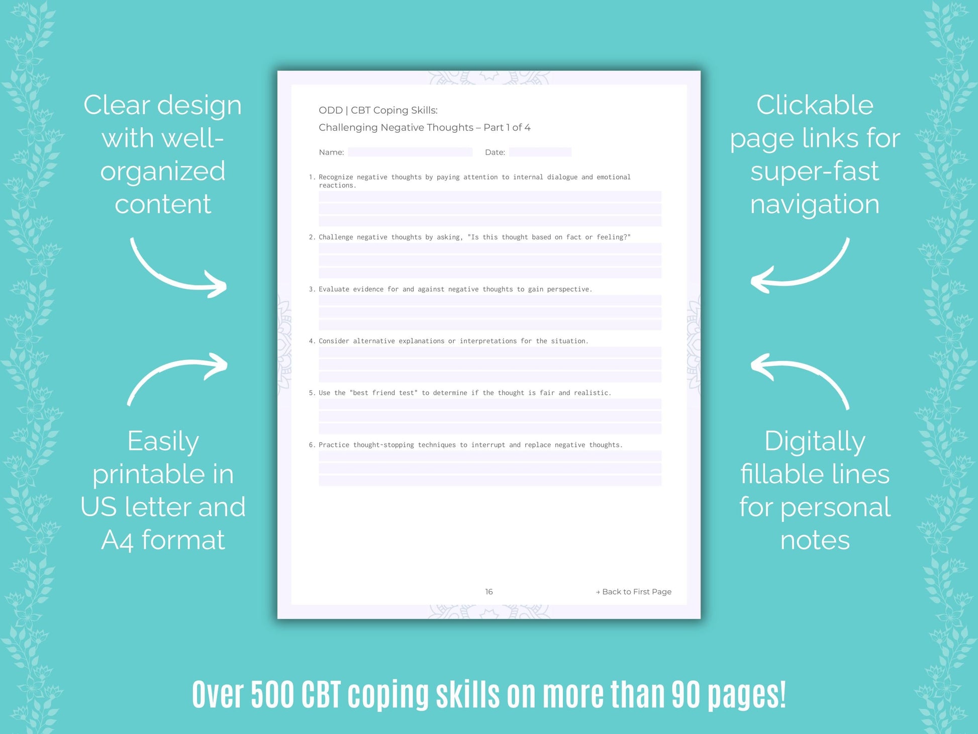 Oppositional Defiant Disorder (ODD) Cognitive Behavioral Therapy (CBT) Counseling Templates