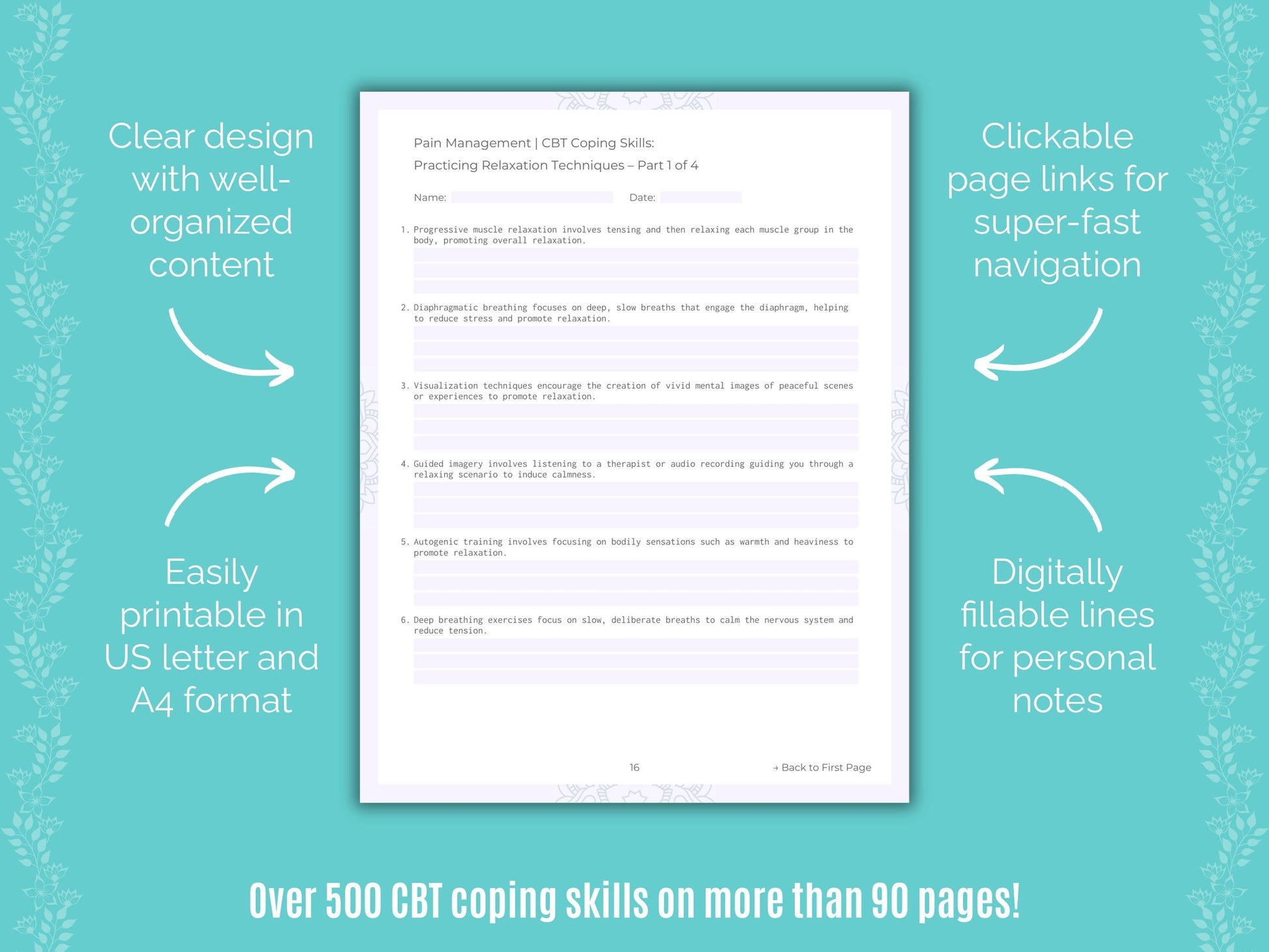 Pain Management Cognitive Behavioral Therapy (CBT) Counseling Templates