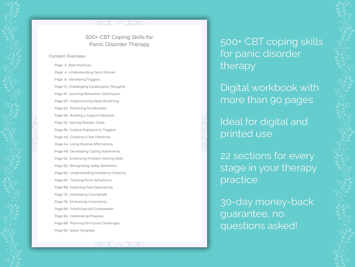 Panic Disorder Cognitive Behavioral Therapy (CBT) Therapist Worksheets