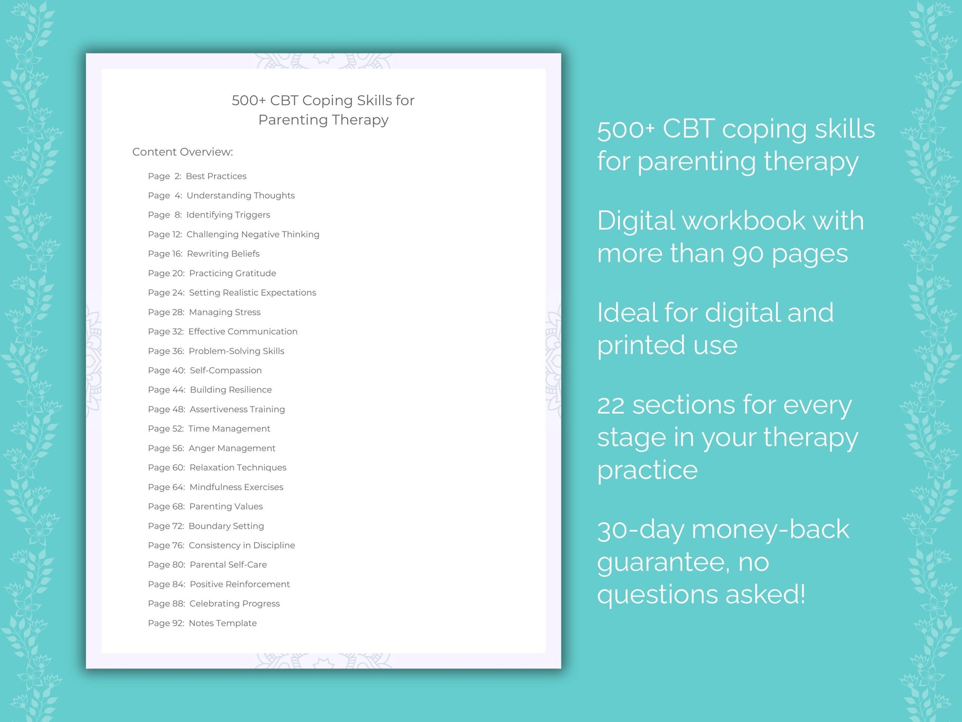 Parenting Cognitive Behavioral Therapy (CBT) Therapist Worksheets