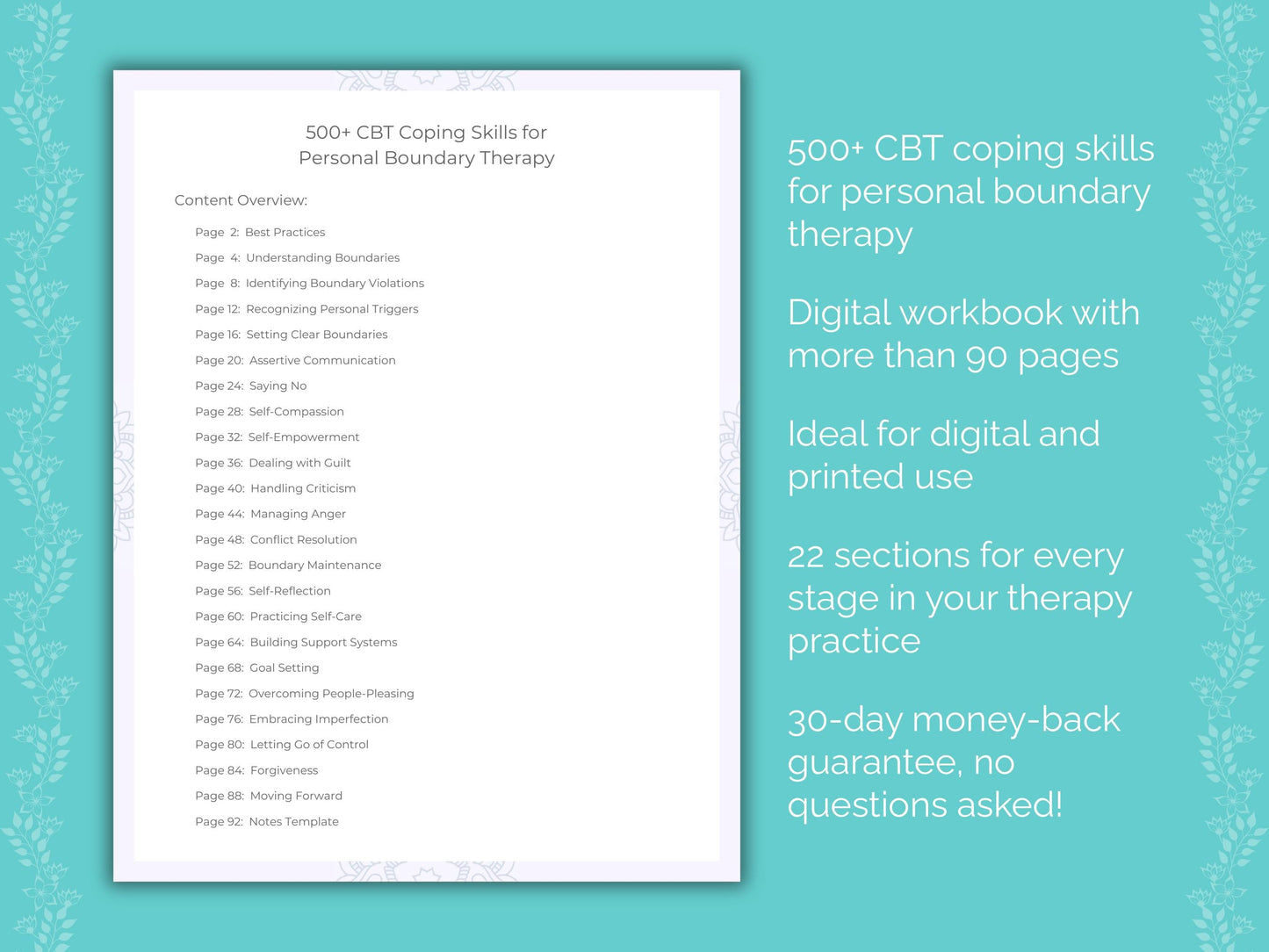 Personal Boundary Cognitive Behavioral Therapy (CBT) Therapist Worksheets