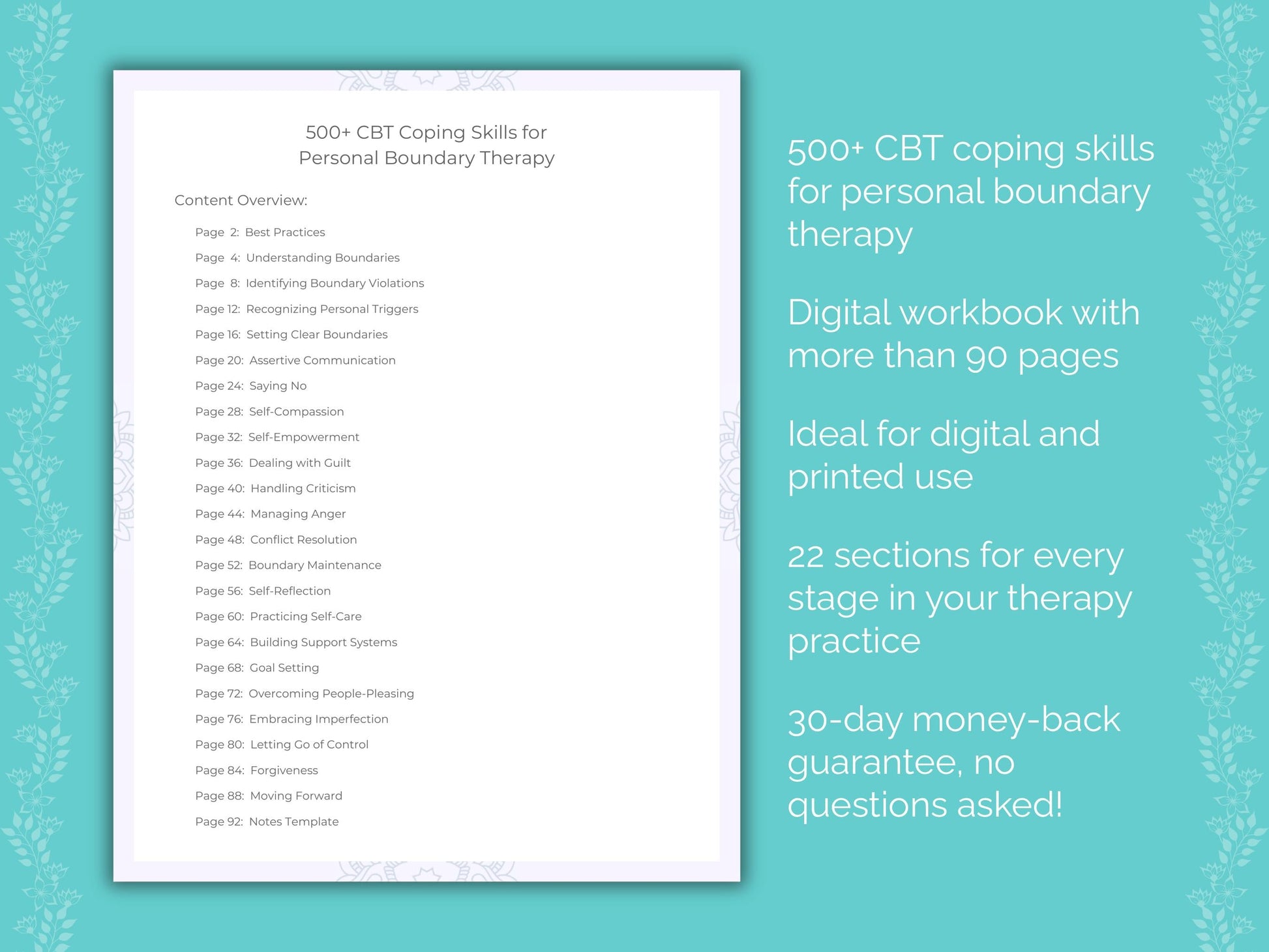 Personal Boundary Cognitive Behavioral Therapy (CBT) Therapist Worksheets