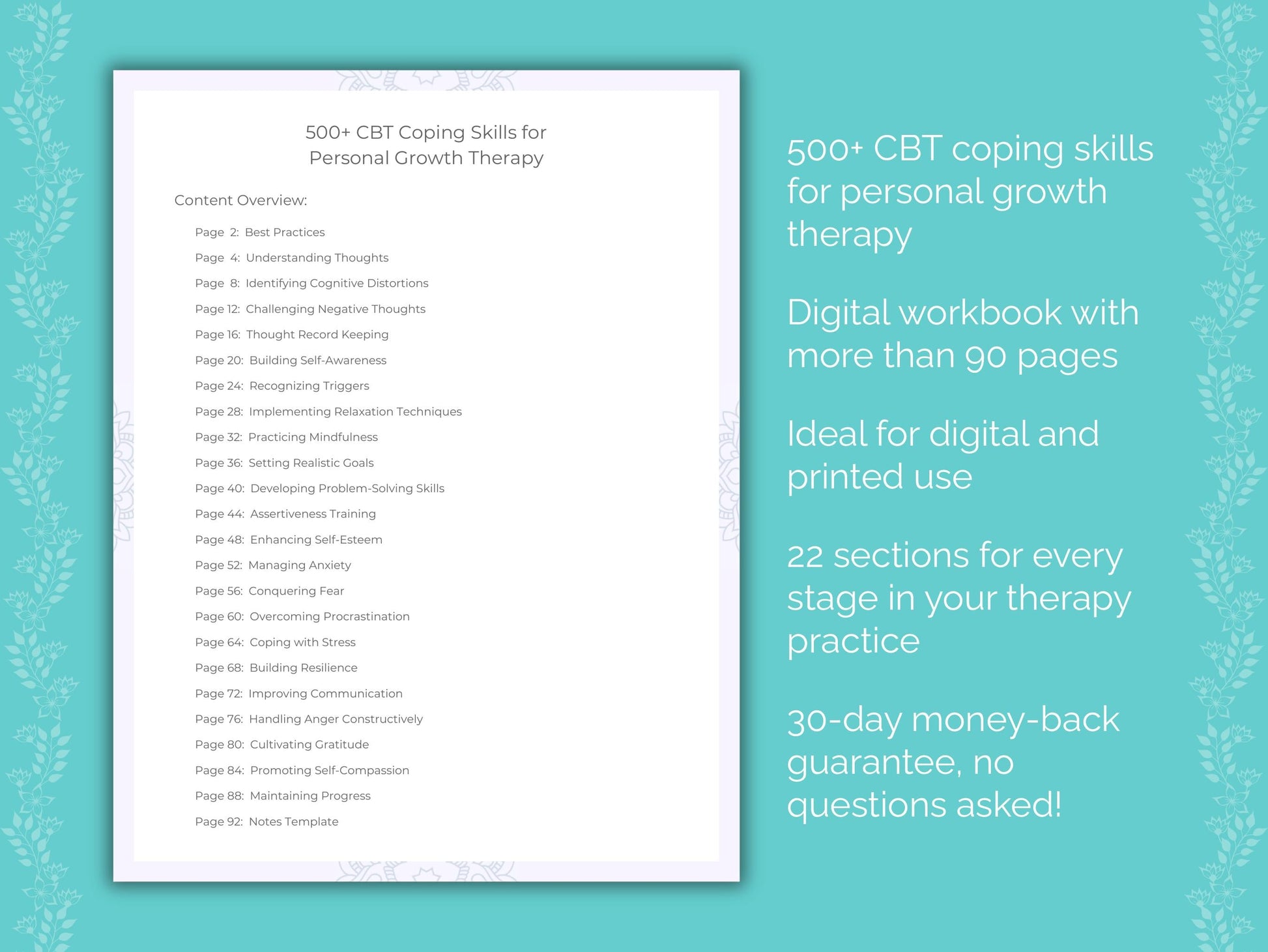 Personal Growth Cognitive Behavioral Therapy (CBT) Therapist Worksheets