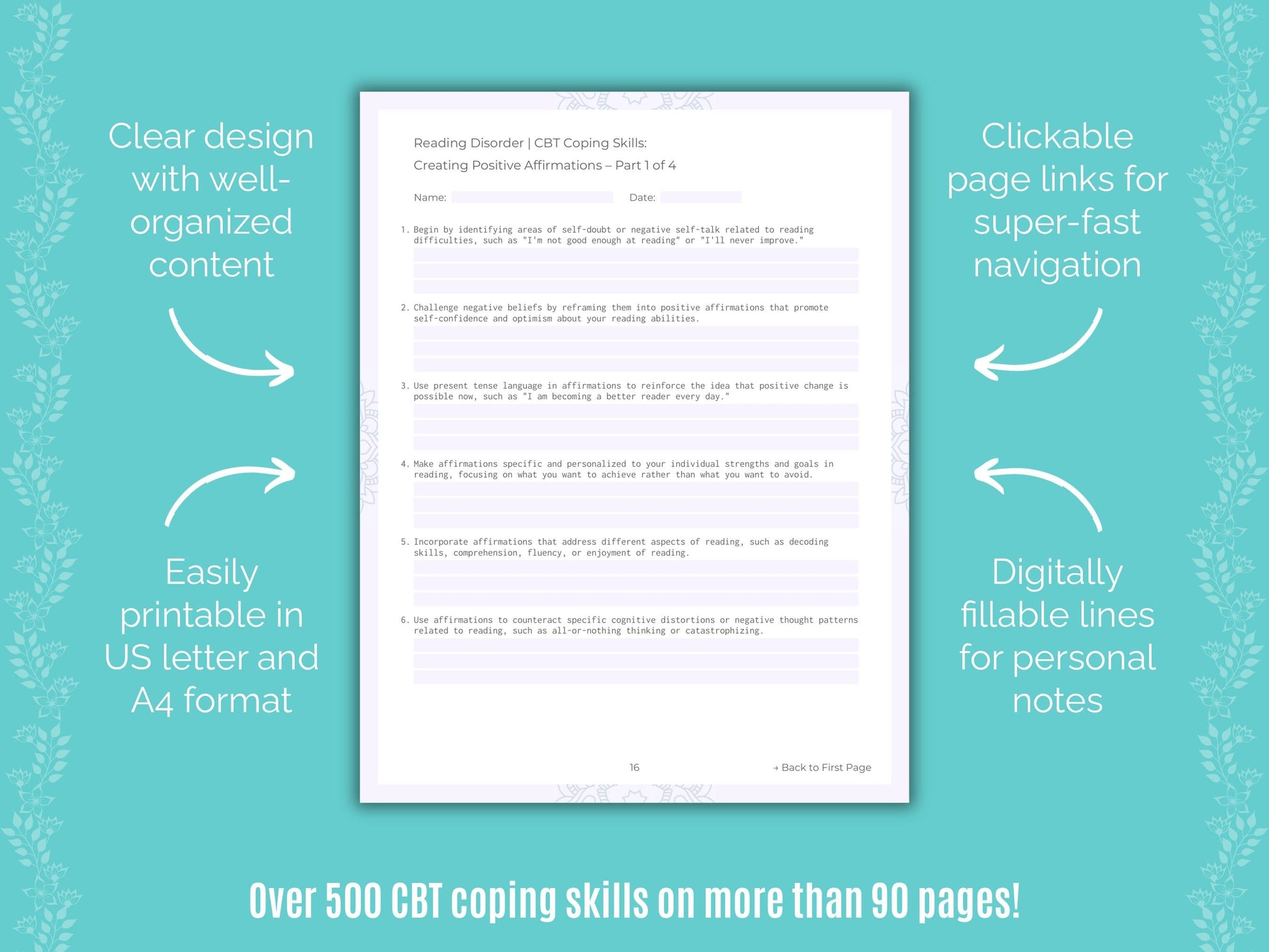 Reading Disorder Cognitive Behavioral Therapy (CBT) Counseling Templates