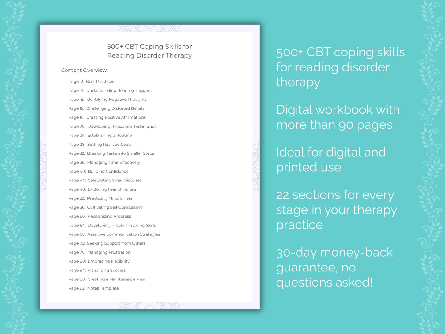 Reading Disorder Cognitive Behavioral Therapy (CBT) Therapist Worksheets