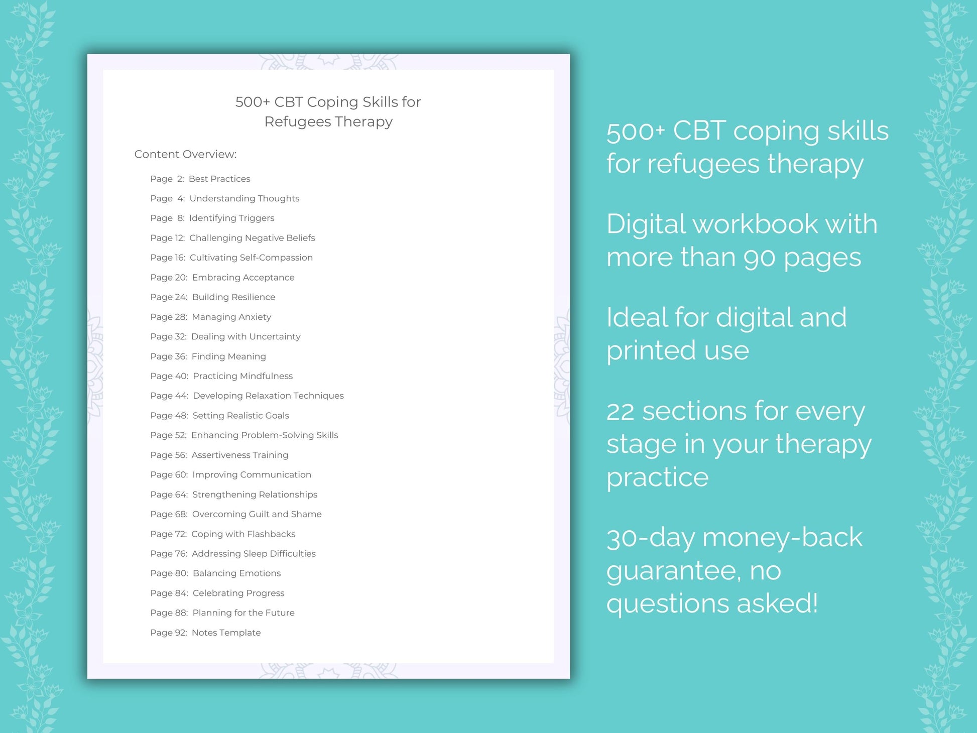 Refugees Cognitive Behavioral Therapy (CBT) Therapist Worksheets