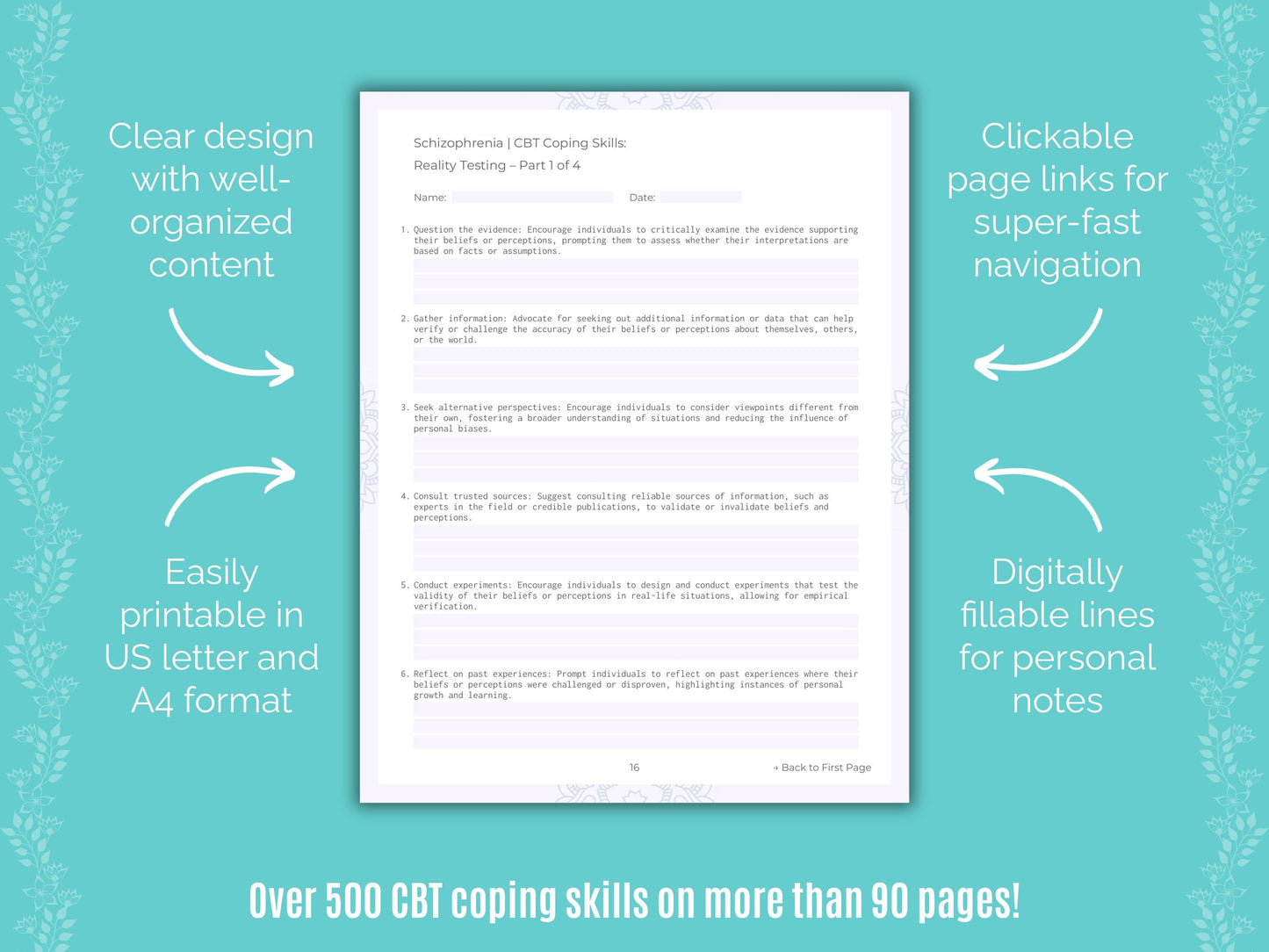 Schizophrenia Cognitive Behavioral Therapy (CBT) Counseling Templates