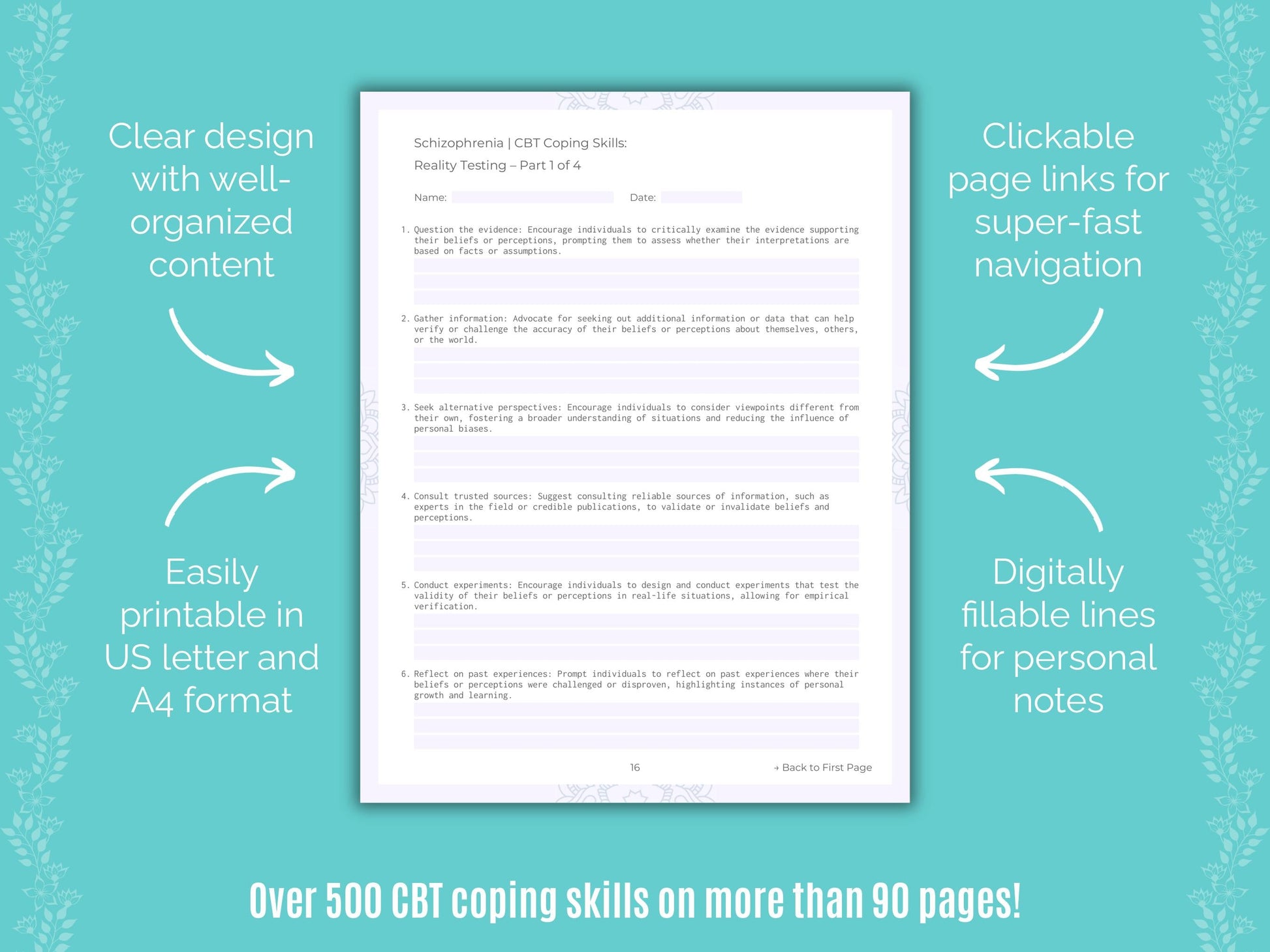 Schizophrenia Cognitive Behavioral Therapy (CBT) Counseling Templates